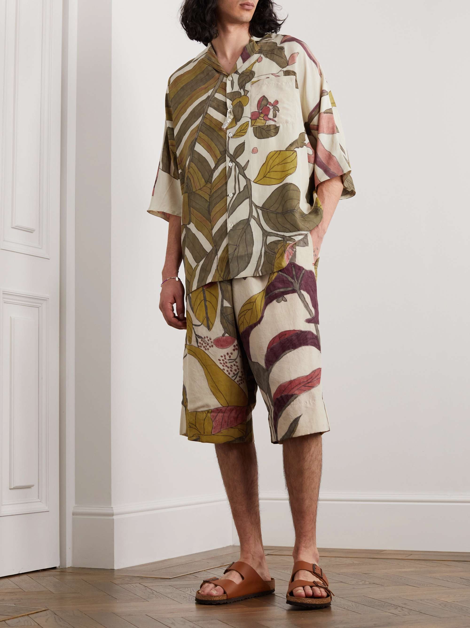 11.11/ELEVEN ELEVEN Straight-Leg Printed Silk Drawstring Shorts