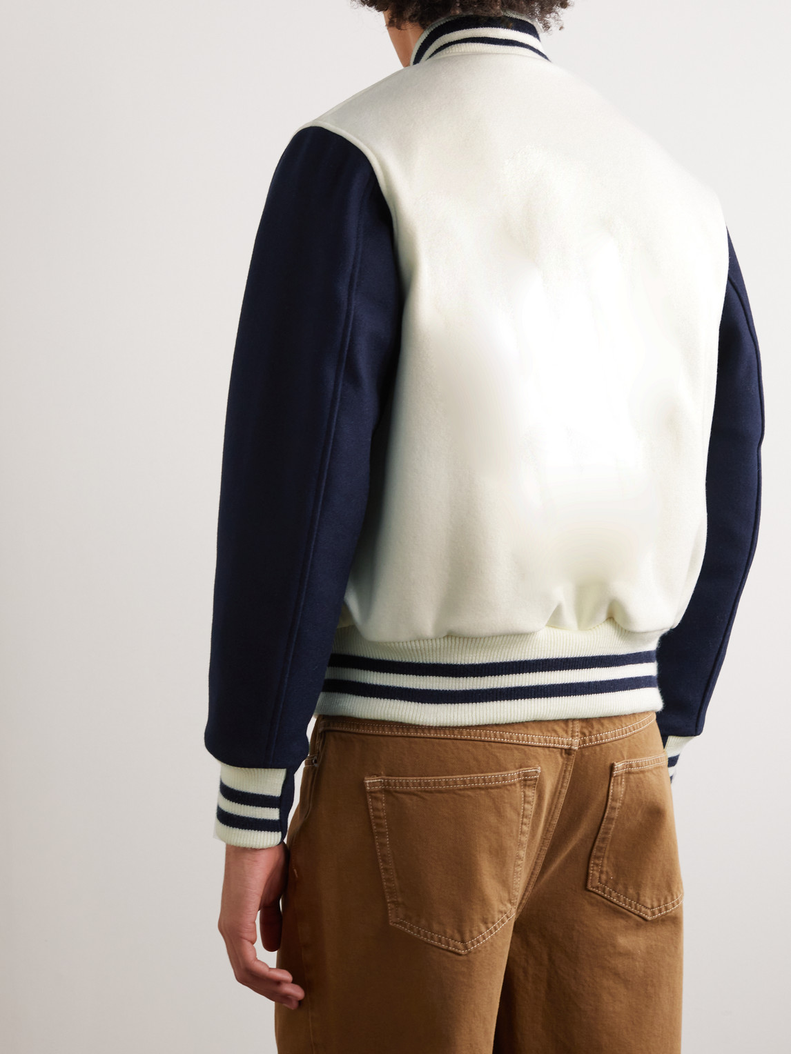 Shop Golden Bear The Portola Leather-trimmed Wool-blend Varsity Jacket In White