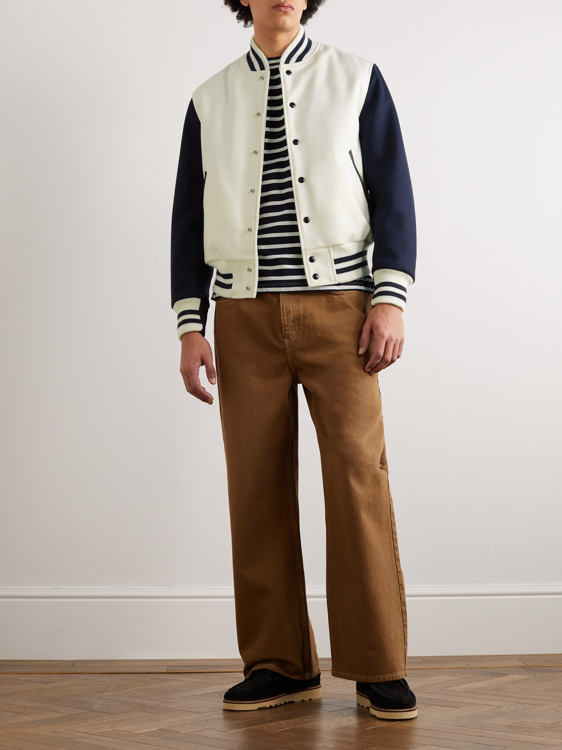 GOLDEN BEAR THE PORTOLA LEATHER-TRIMMED WOOL-BLEND VARSITY JACKET