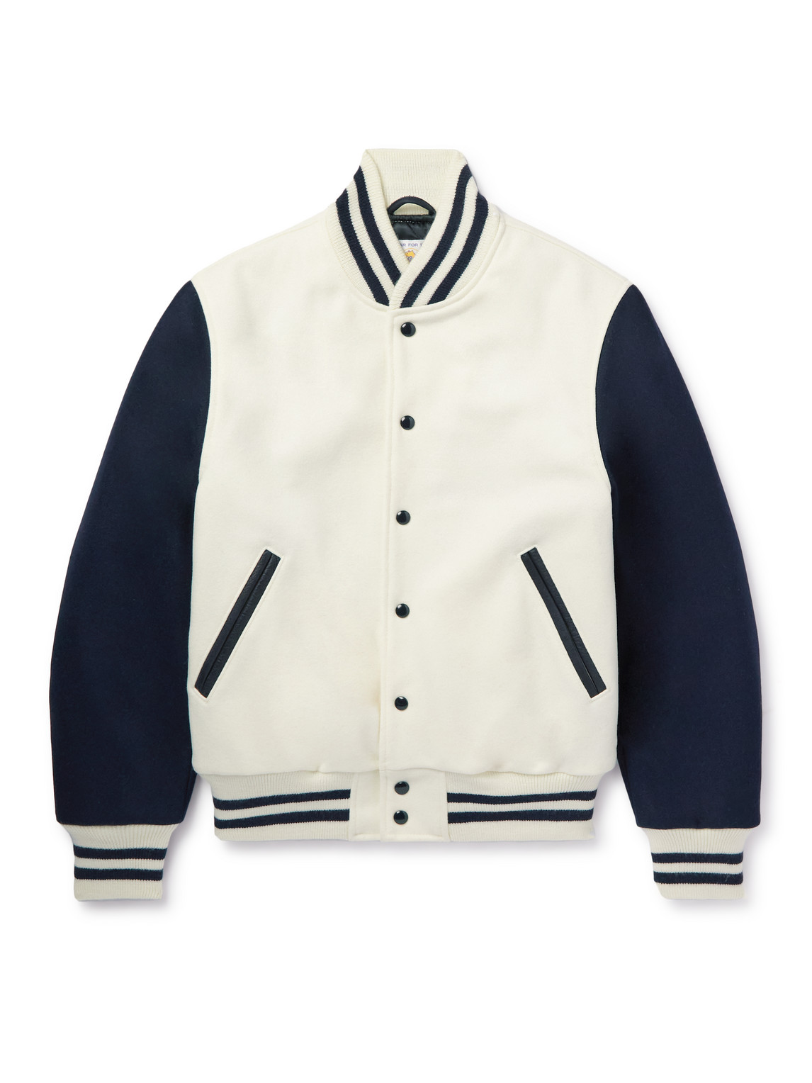 Golden Bear The Portola Leather-trimmed Wool-blend Varsity Jacket In White