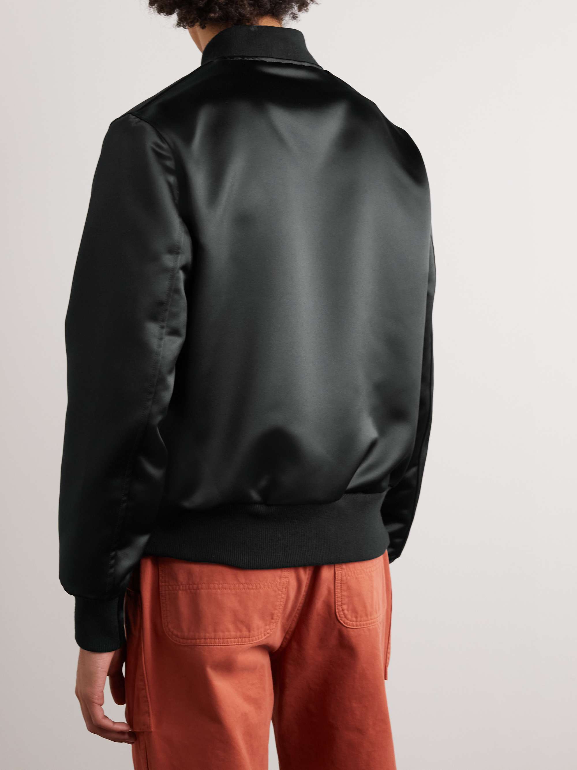 GOLDEN BEAR Sukajan Leather-Trimmed Satin Bomber Jacket