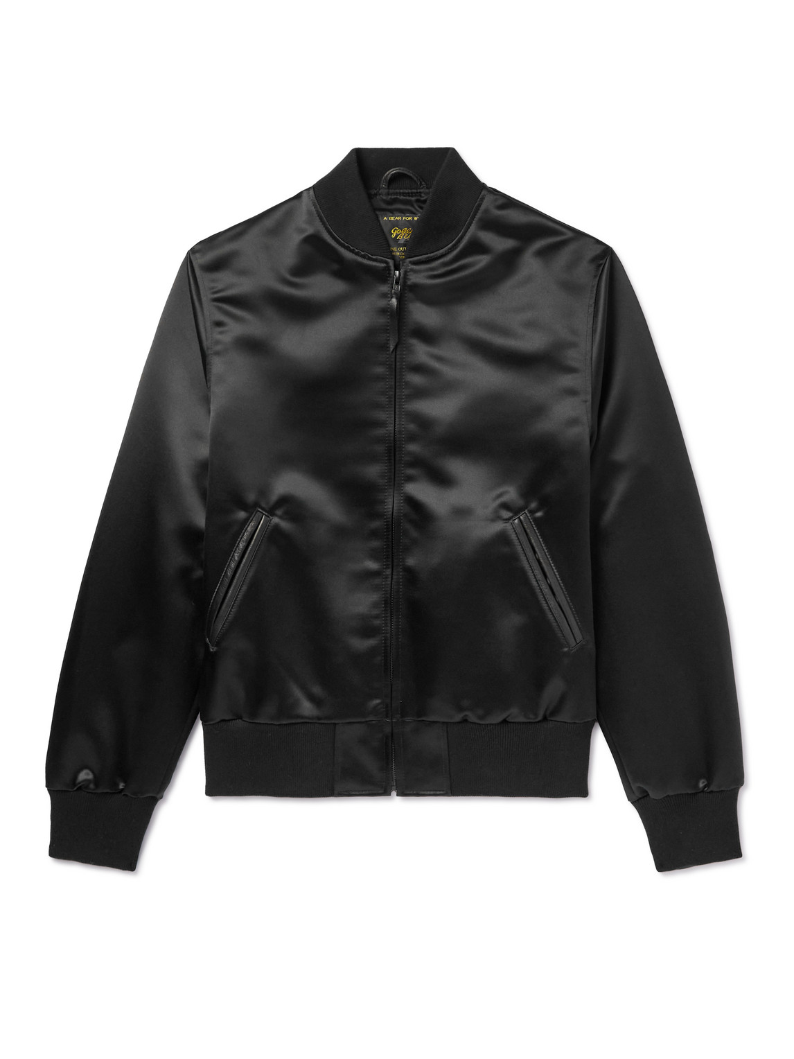 Golden Bear Sukajan Leather-trimmed Satin Bomber Jacket In Black