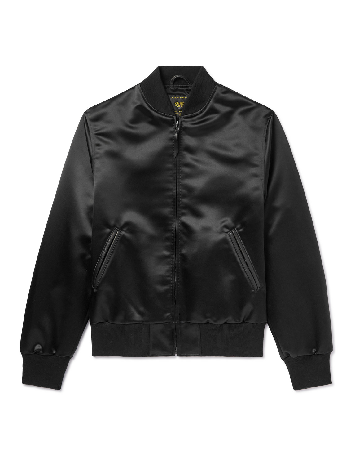 Sukajan Leather-Trimmed Satin Bomber Jacket