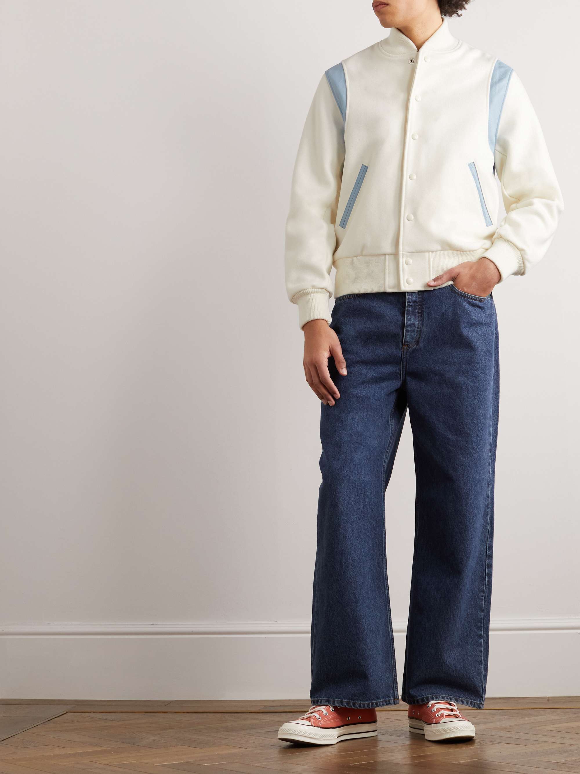 GOLDEN BEAR The Hayes Leather-Trimmed Wool-Blend Varsity Jacket