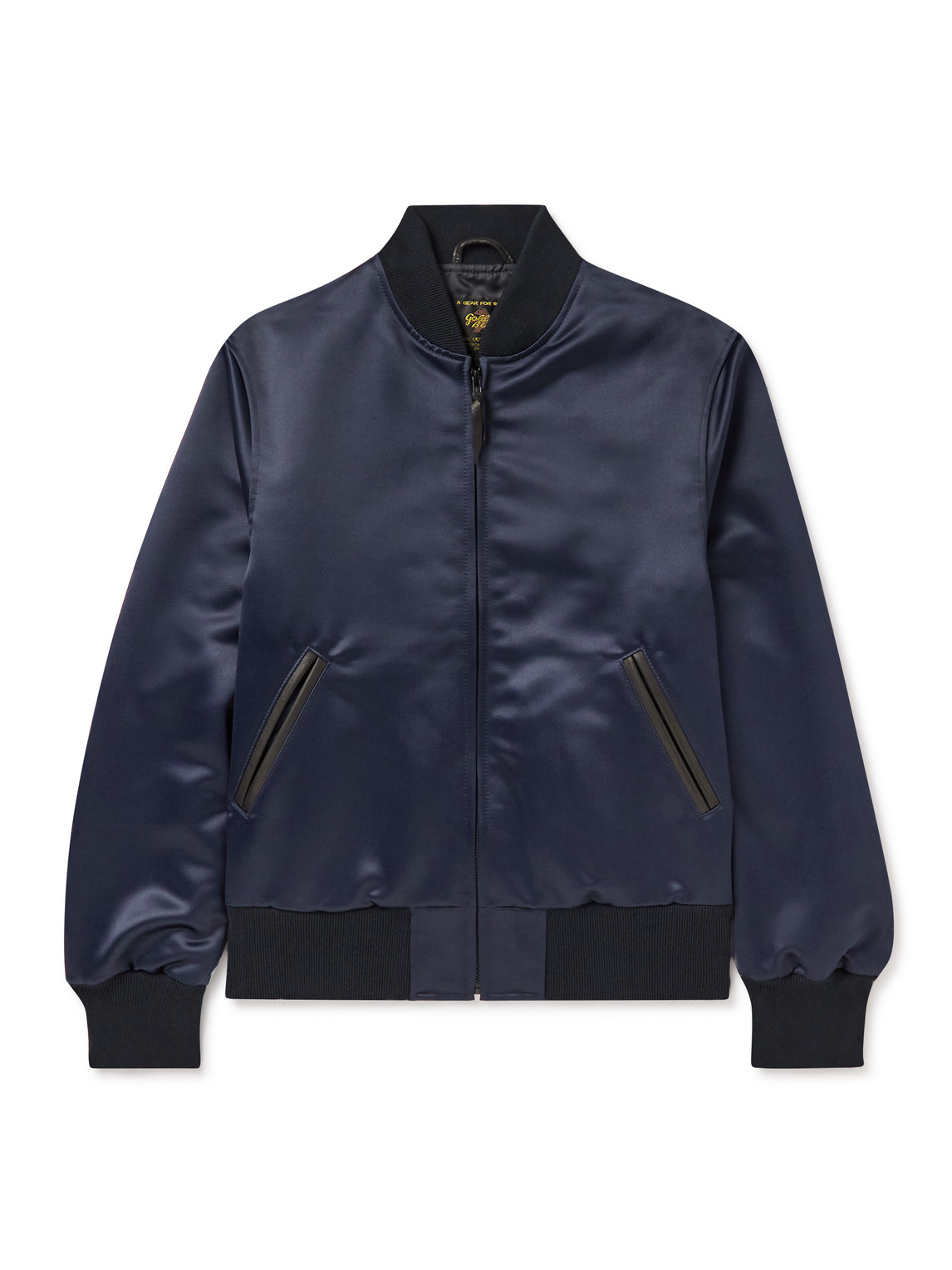 Sukajan Leather-Trimmed Satin Bomber Jacket