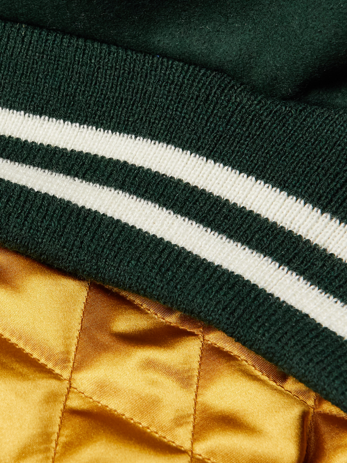 Shop Golden Bear The Portola Leather-trimmed Wool-blend Varsity Jacket In Green