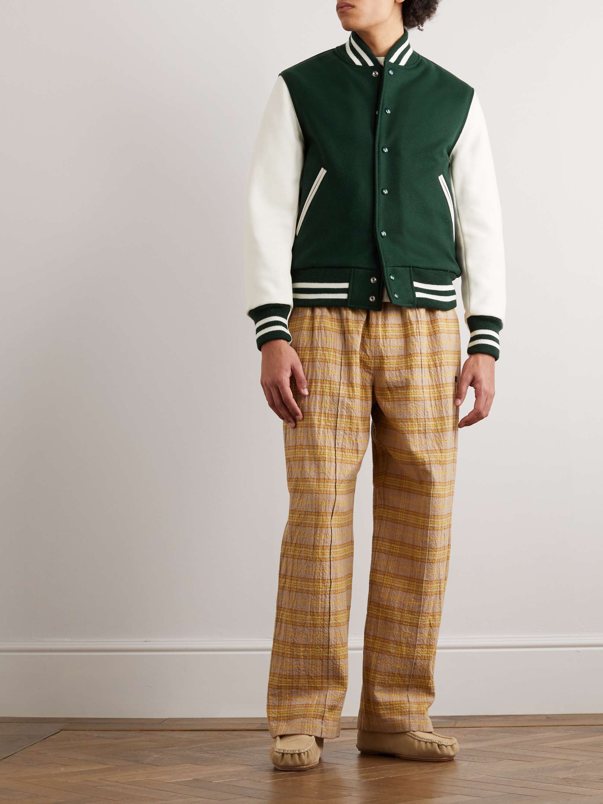 GOLDEN BEAR The Portola Leather-Trimmed Wool-Blend Varsity Jacket