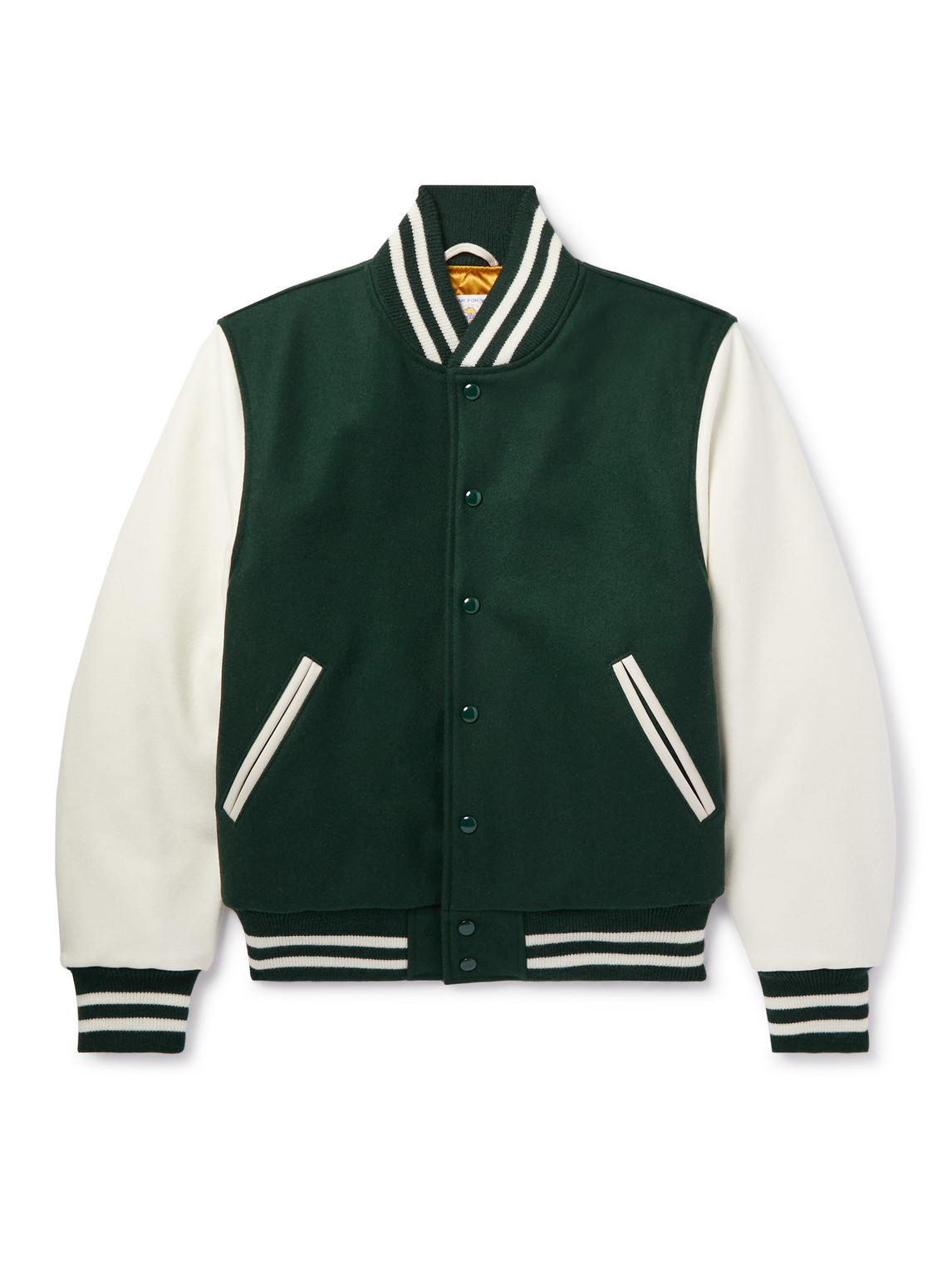 Golden Bear The Portola Leather-trimmed Wool-blend Varsity Jacket In Green