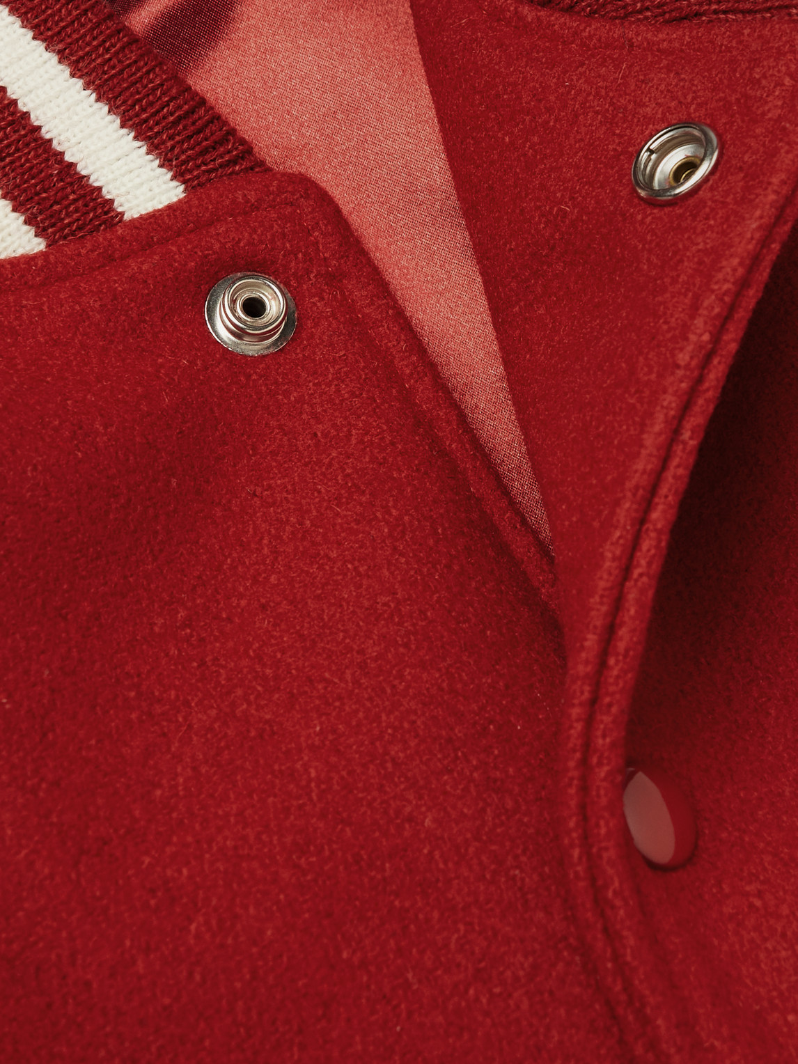 Shop Golden Bear The Hayes Leather-trimmed Wool-blend Varsity Jacket In Red