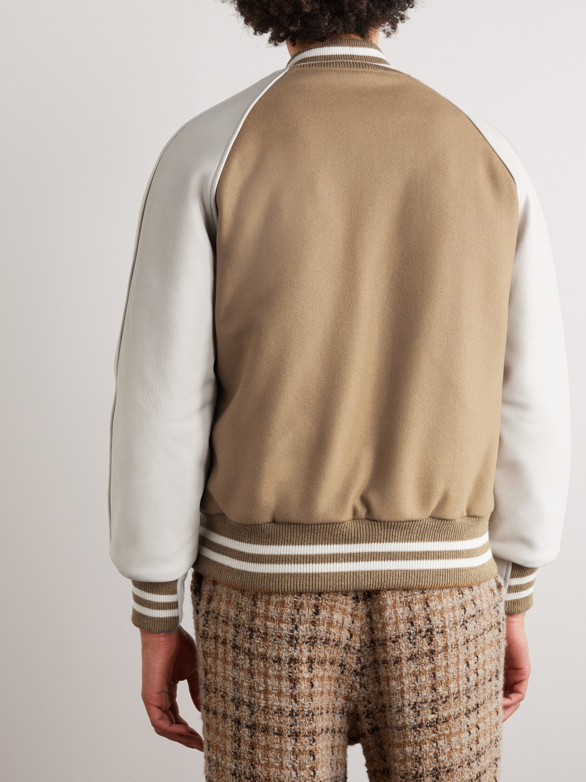 Shop Golden Bear The Ralston Wool-blend And Leather Bomber Jacket In Neutrals