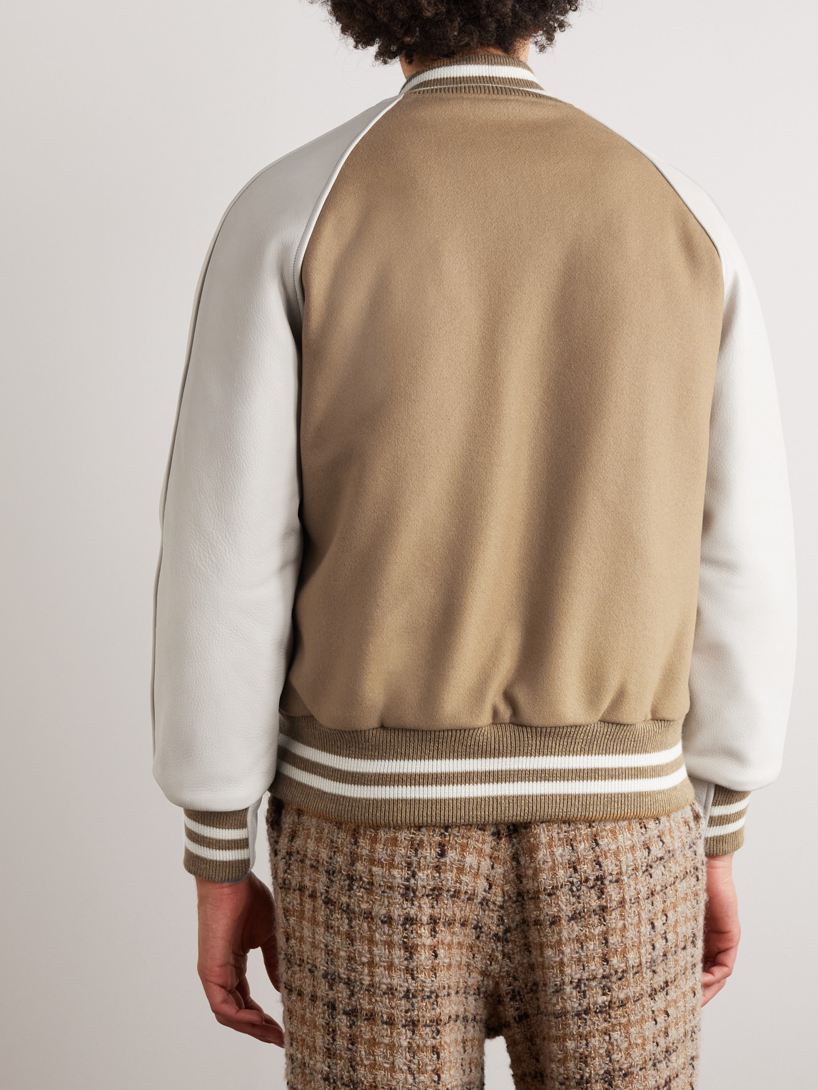 GOLDEN BEAR THE RALSTON WOOL-BLEND AND LEATHER BOMBER JACKET