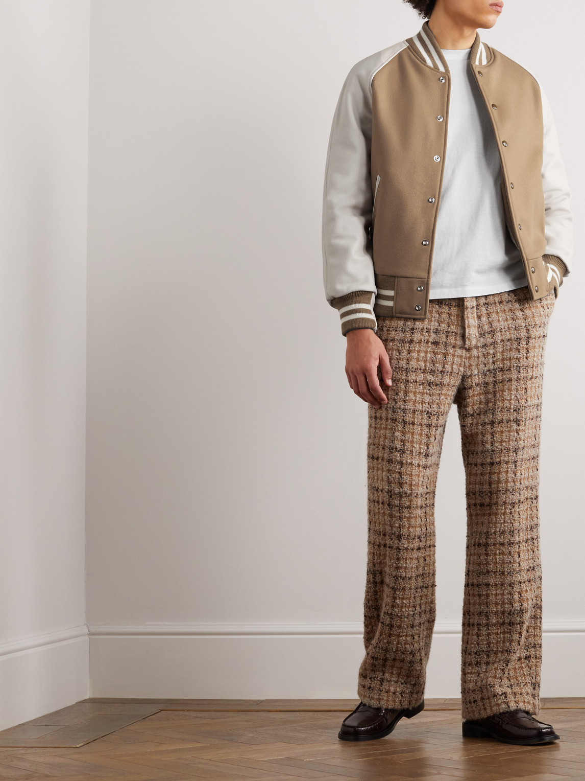 GOLDEN BEAR THE RALSTON WOOL-BLEND AND LEATHER BOMBER JACKET