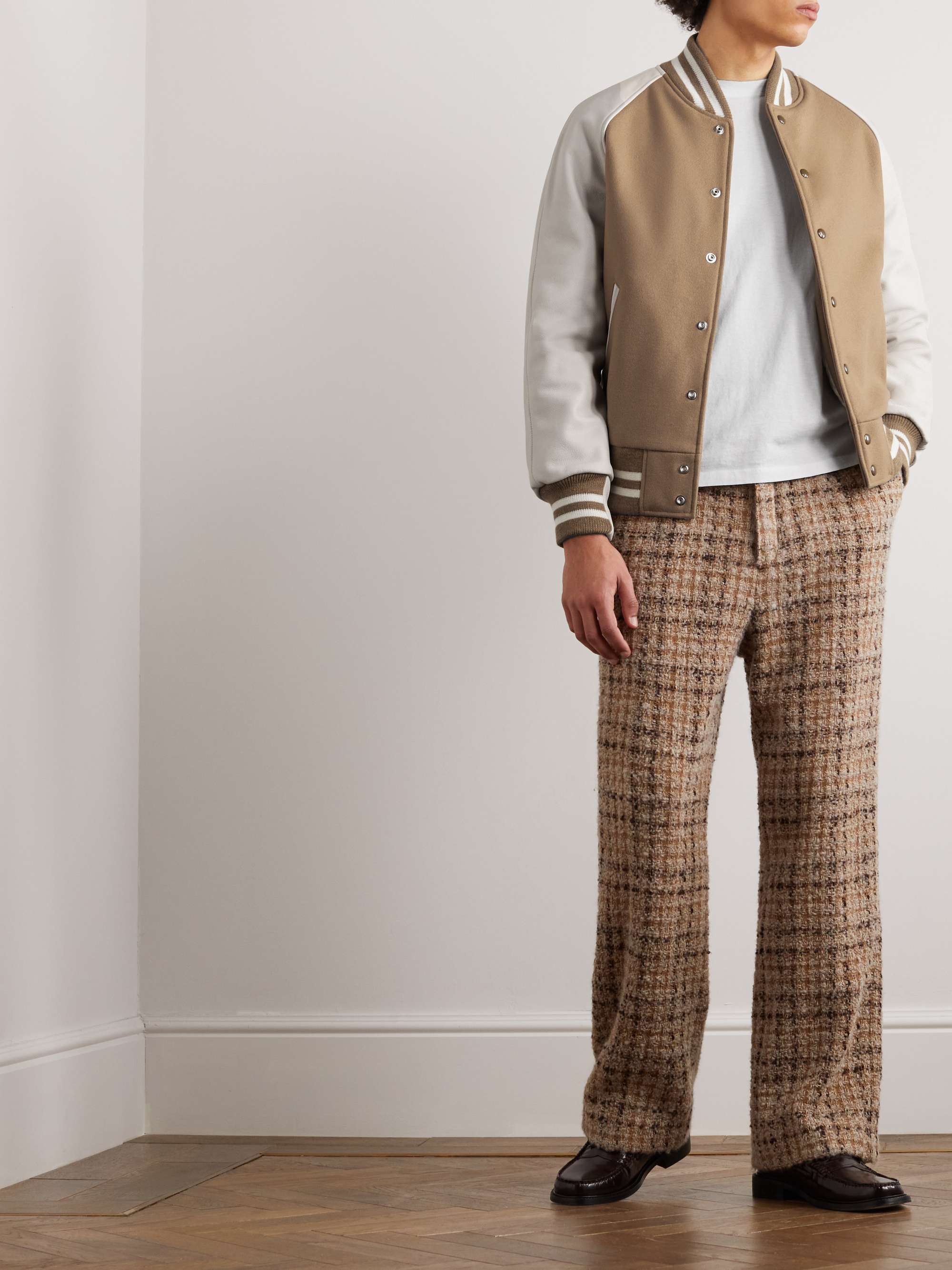 GOLDEN BEAR The Ralston Wool-Blend and Leather Bomber Jacket