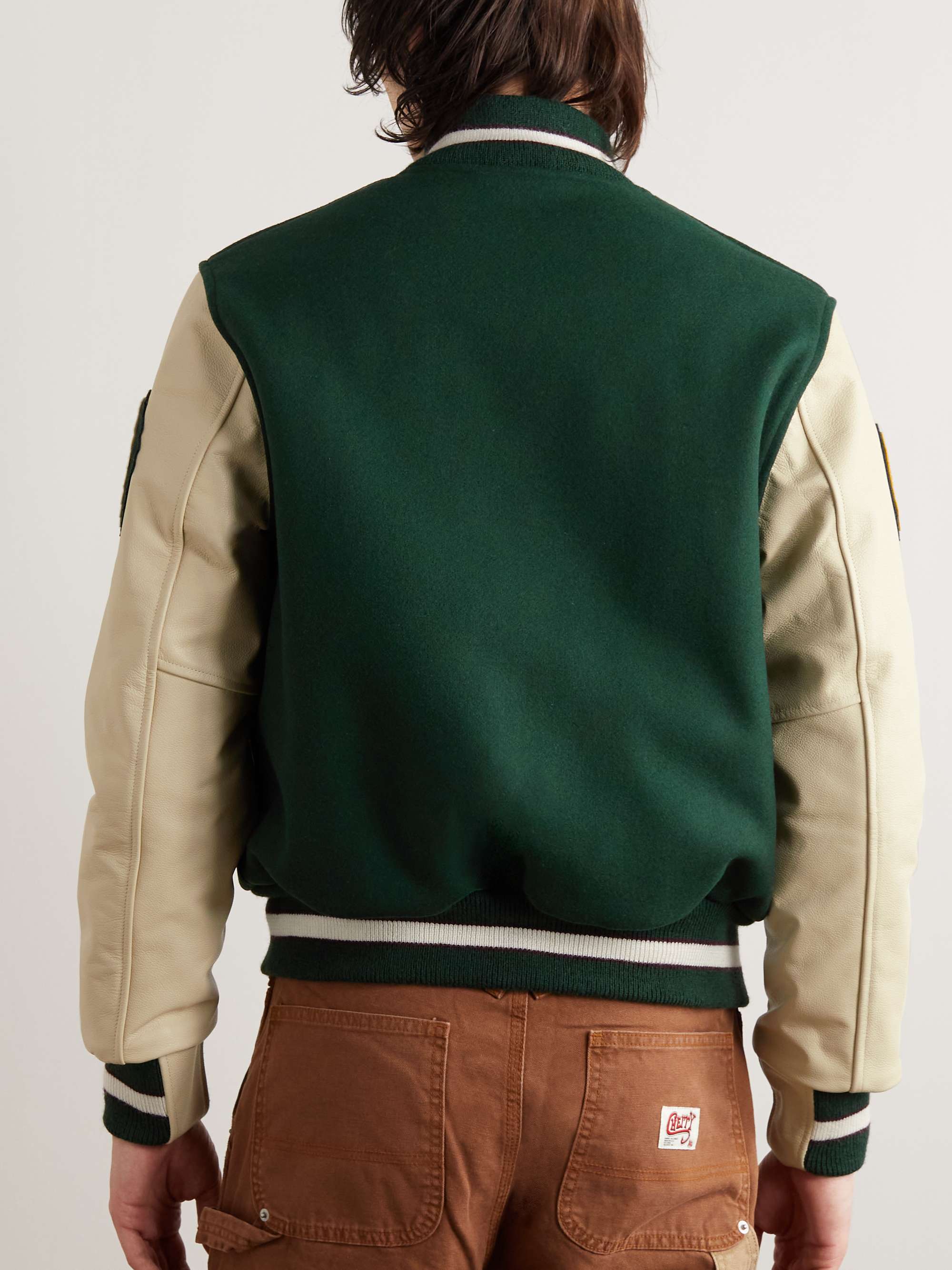 GOLDEN BEAR The Albany Ben Appliquéd Wool-Blend and Leather Bomber Jacket
