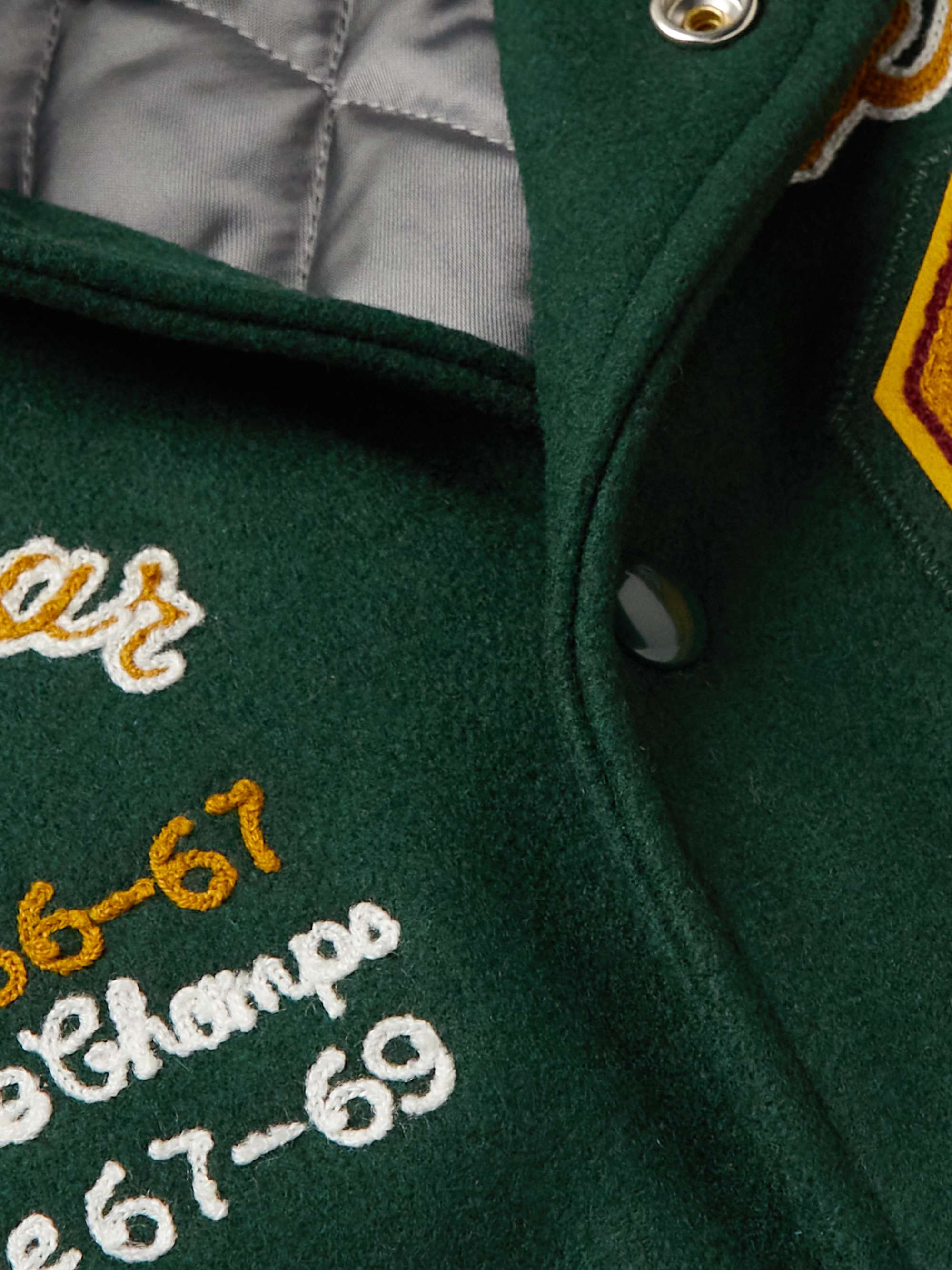 GOLDEN BEAR The Albany Ben Appliquéd Wool-Blend and Leather Bomber Jacket