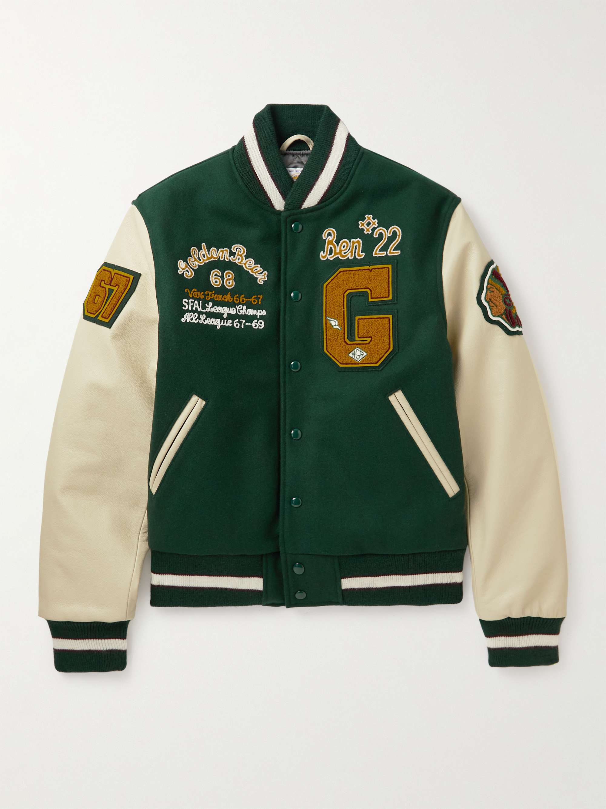 GOLDEN BEAR The Albany Ben Appliquéd Wool-Blend and Leather Bomber ...