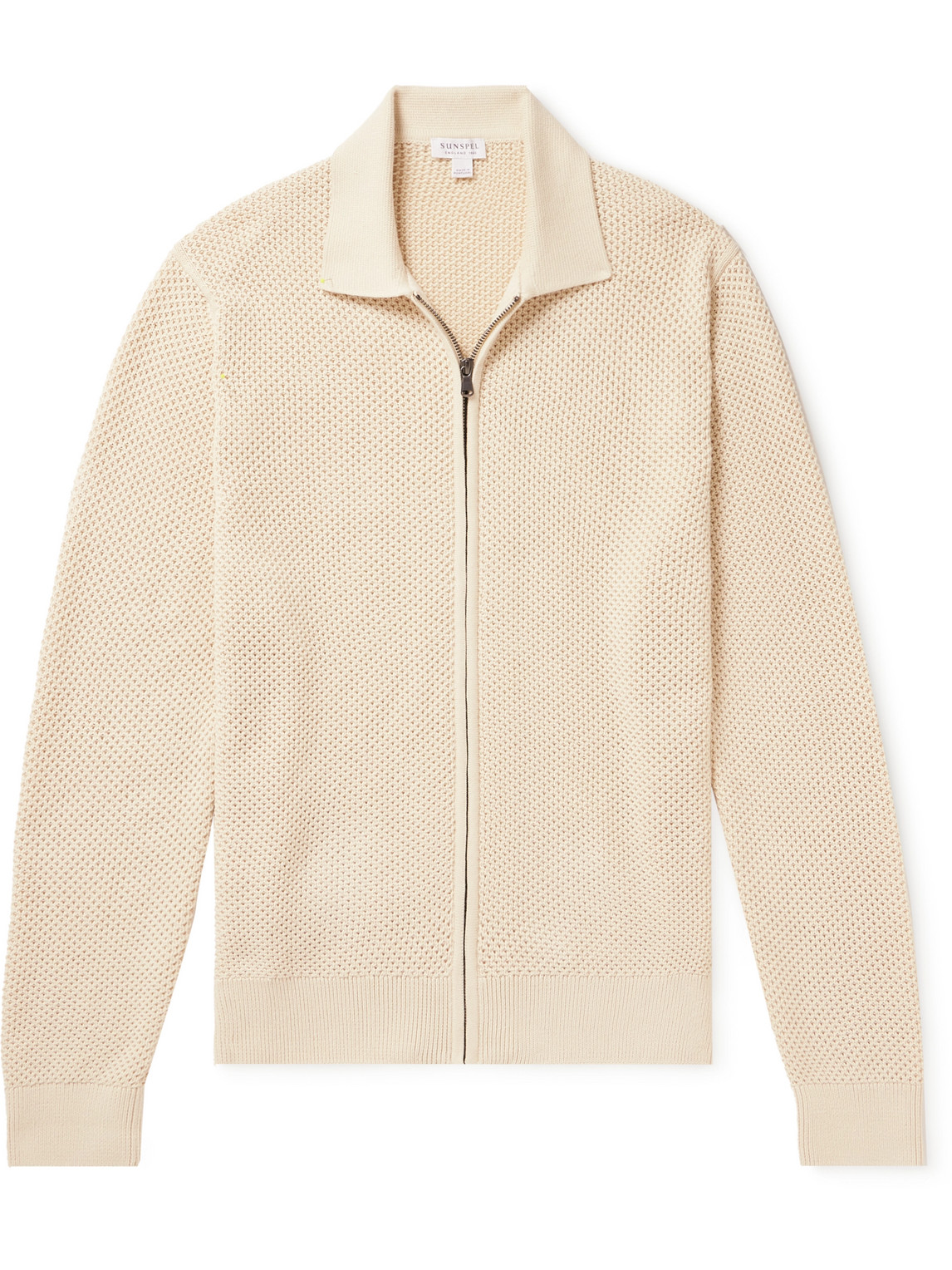 Sunspel Honeycomb-knit Cotton Zip-up Cardigan In White