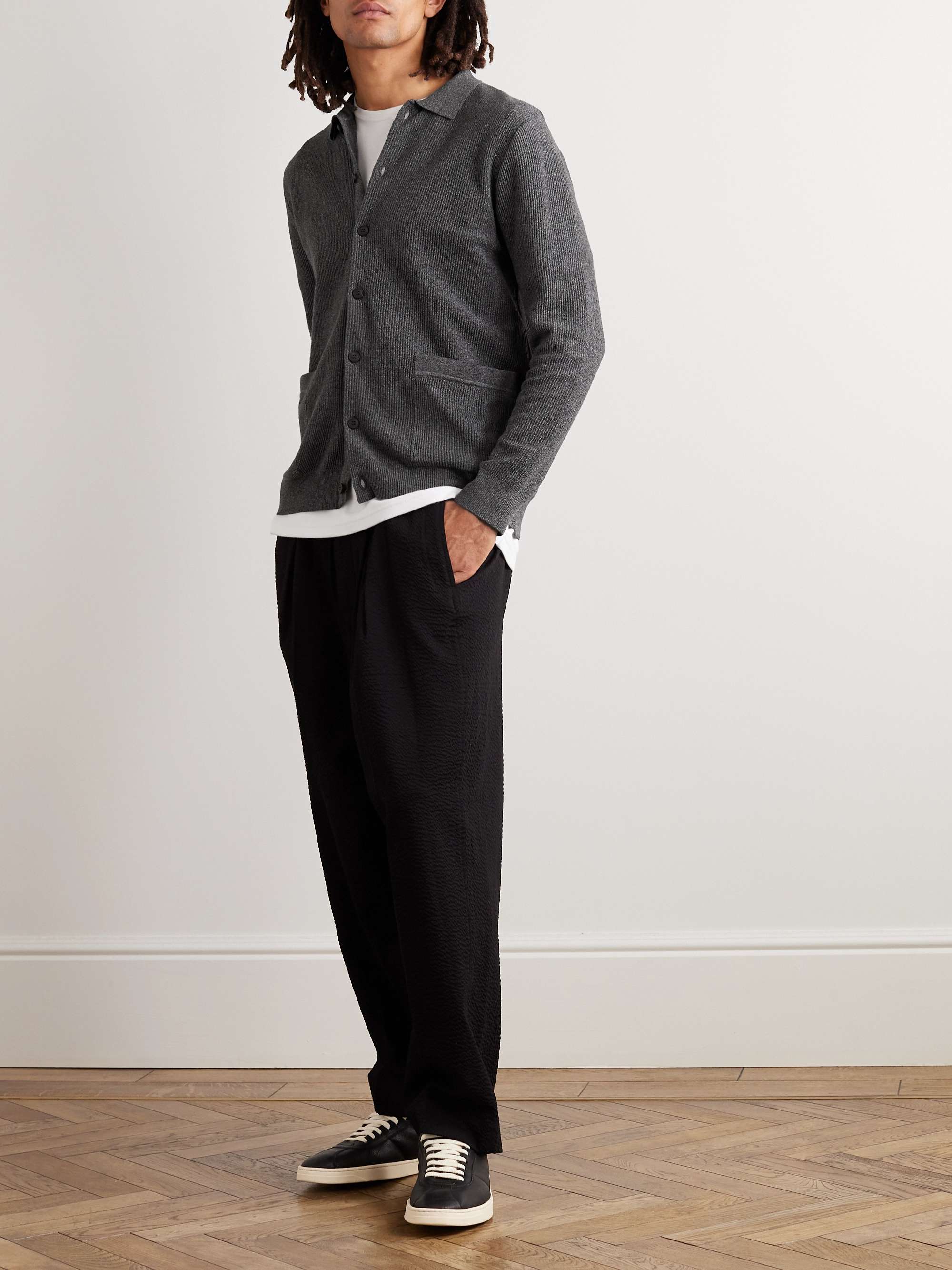 SUNSPEL Convertible-Collar Ribbed Cotton Cardigan