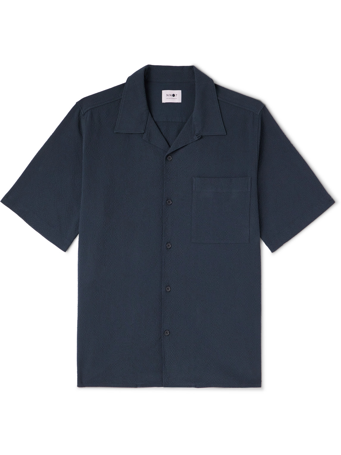 Nn07 Julio 1040 Convertible-collar Stretch Organic Cotton-seersucker Shirt In Blue