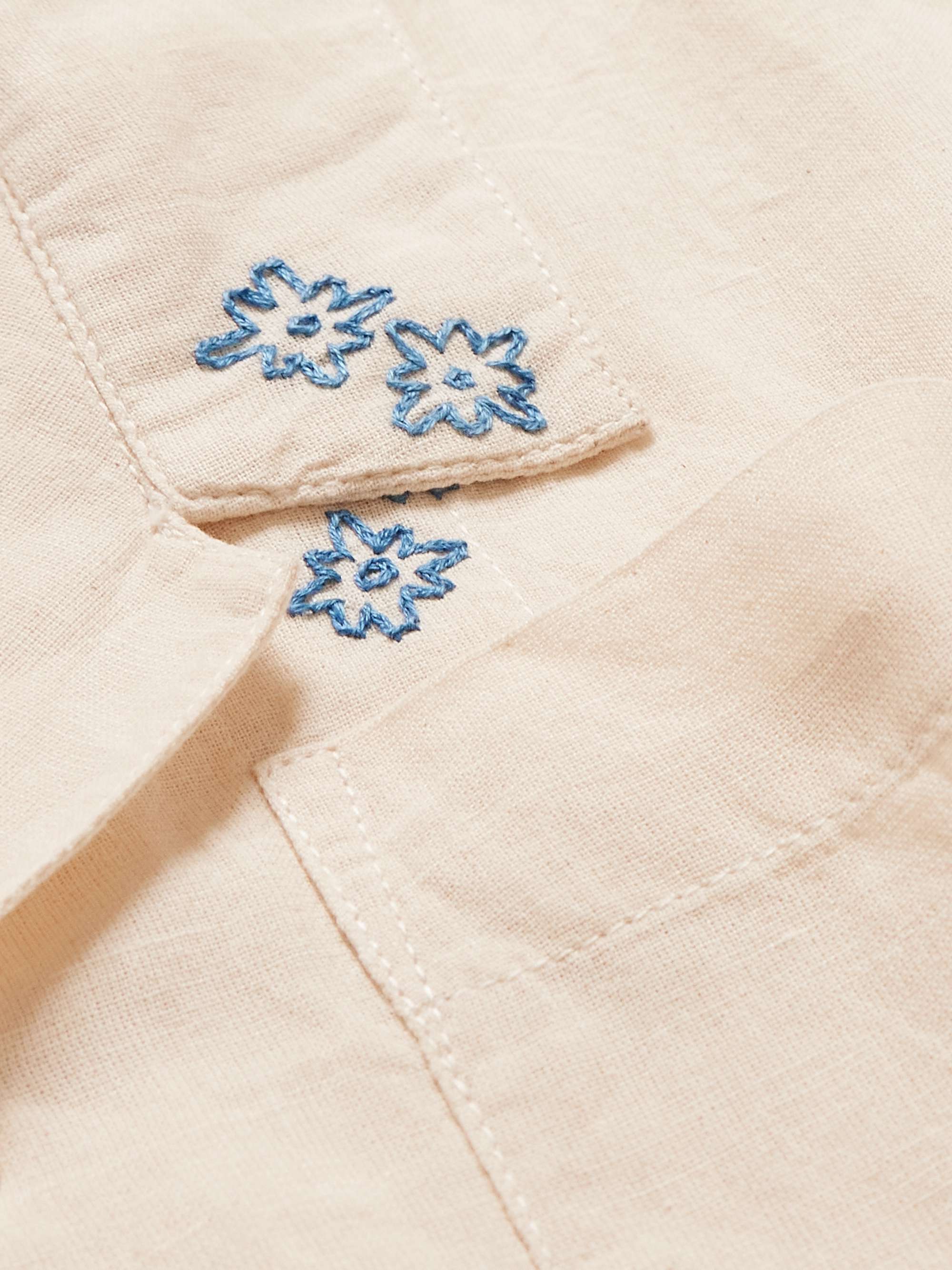 STORY MFG. Greetings Camp-Collar Embroidered Cotton and Linen-Blend ...