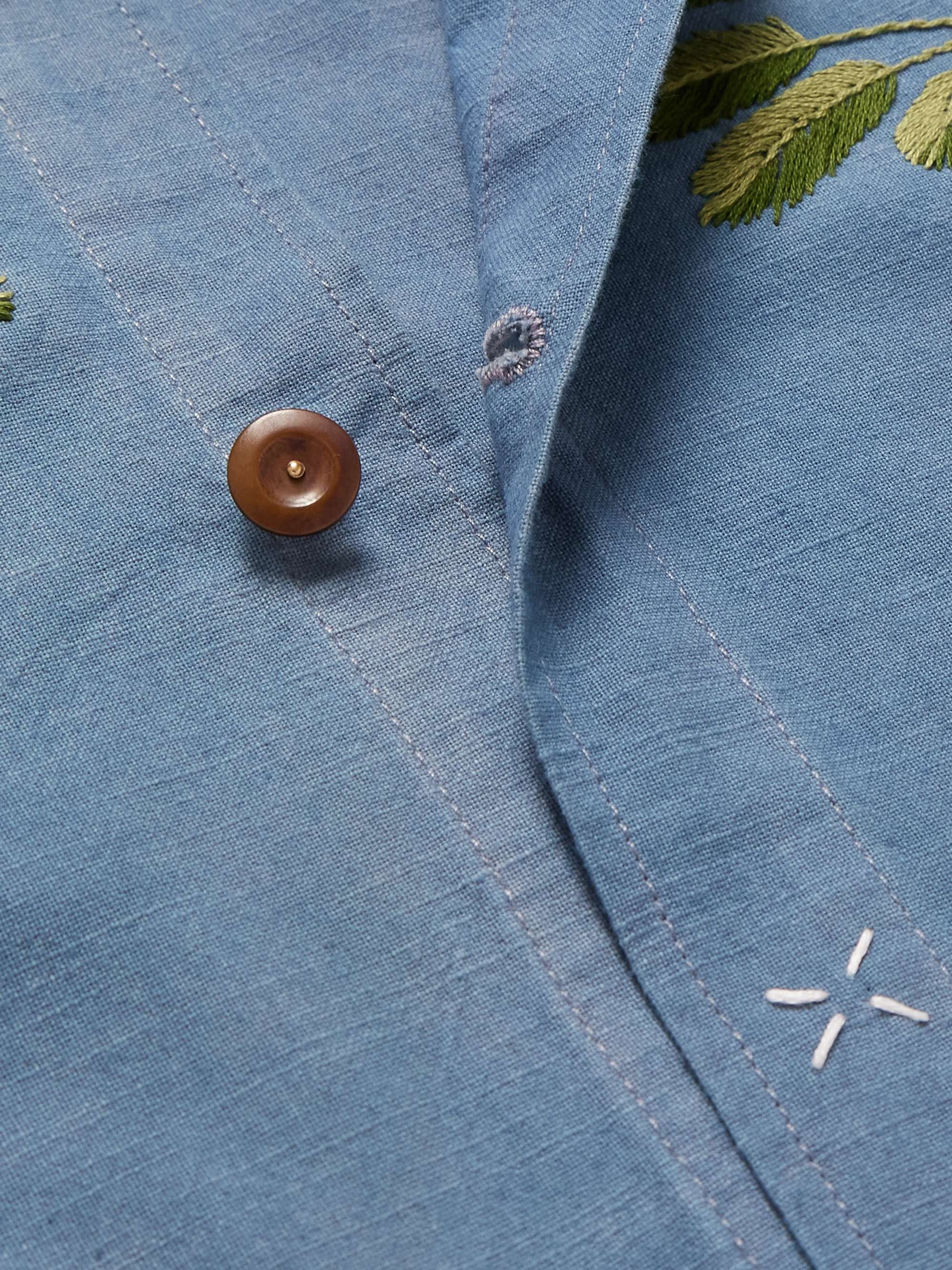 STORY MFG. Short On Time Embroidered Organic Cotton-Chambray Jacket