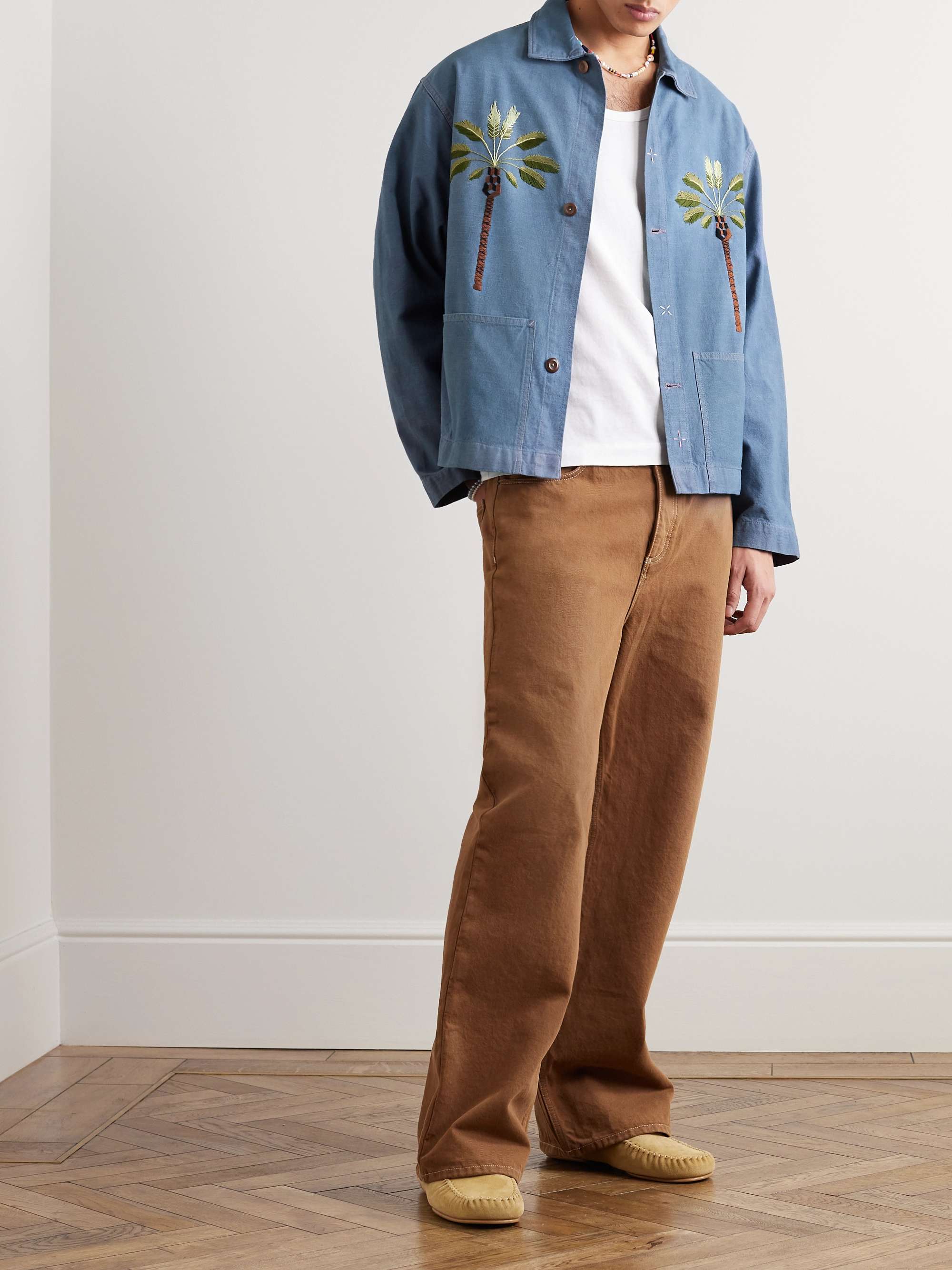 STORY MFG. Short On Time Embroidered Organic Cotton-Chambray Jacket