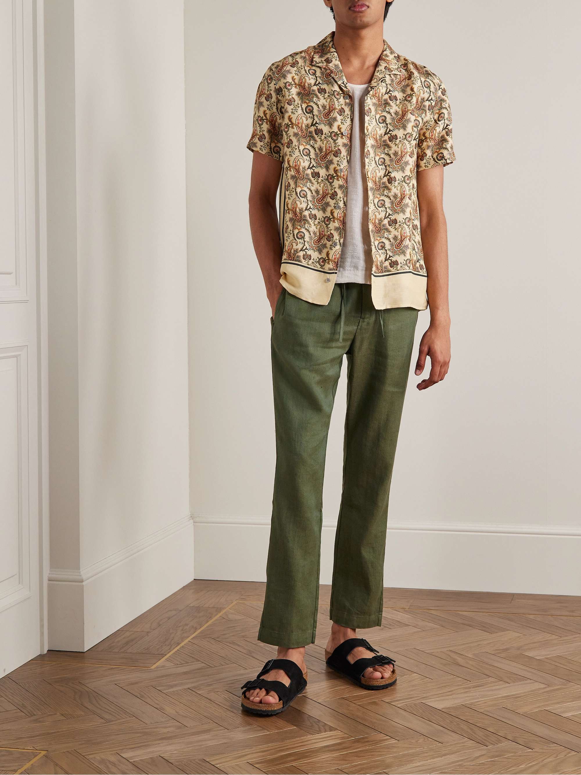 Oscar Straight-Leg Linen and Cotton-Blend Drawstring Trousers