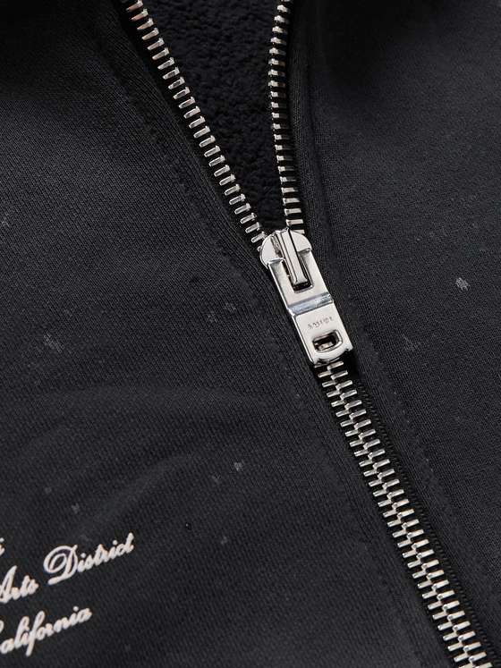 AMIRI Logo-Print Distressed Cotton-Jersey Zip-Up Hoodie for Men | MR PORTER