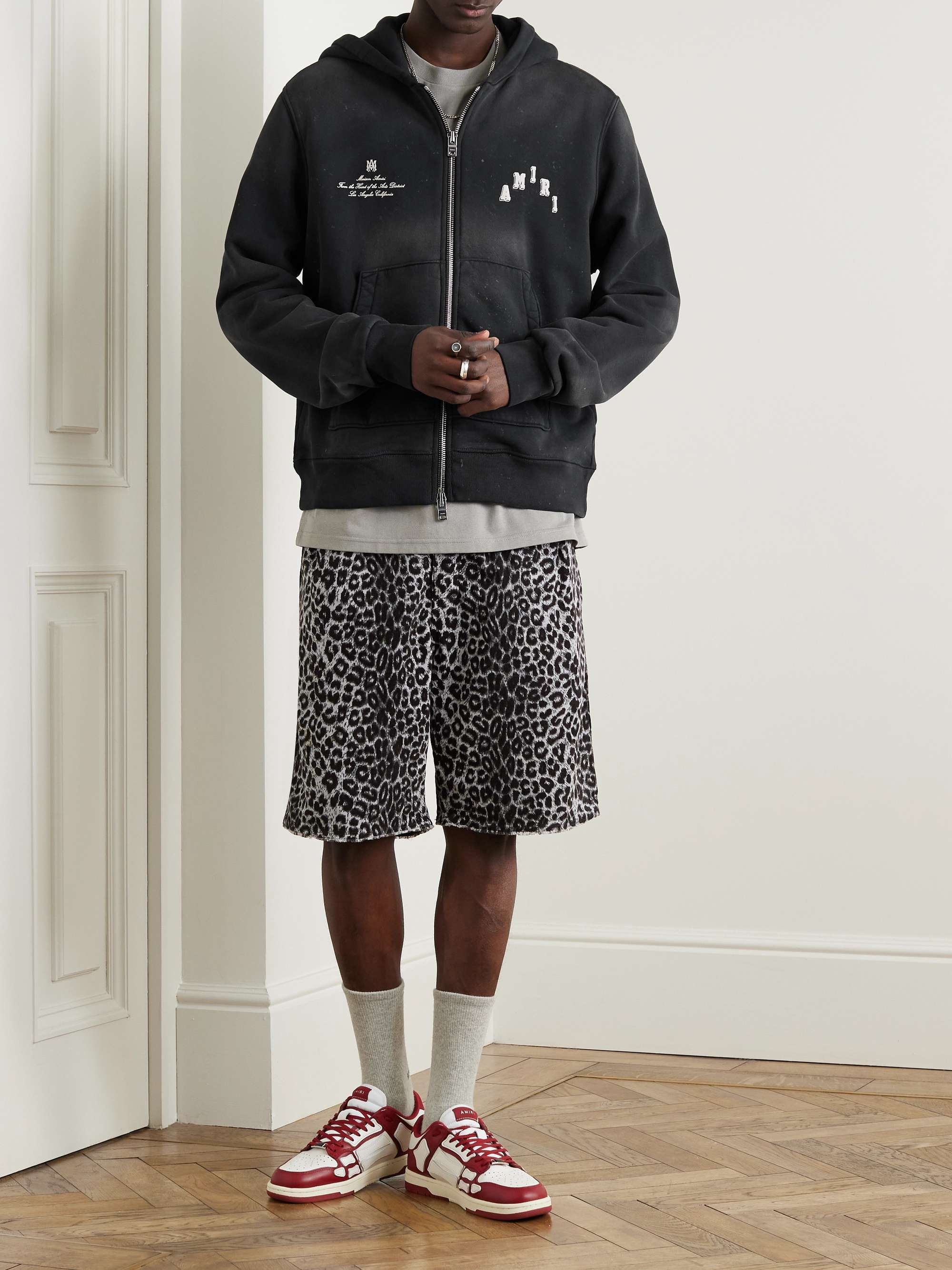 AMIRI Logo-Print Distressed Cotton-Jersey Zip-Up Hoodie for Men | MR PORTER