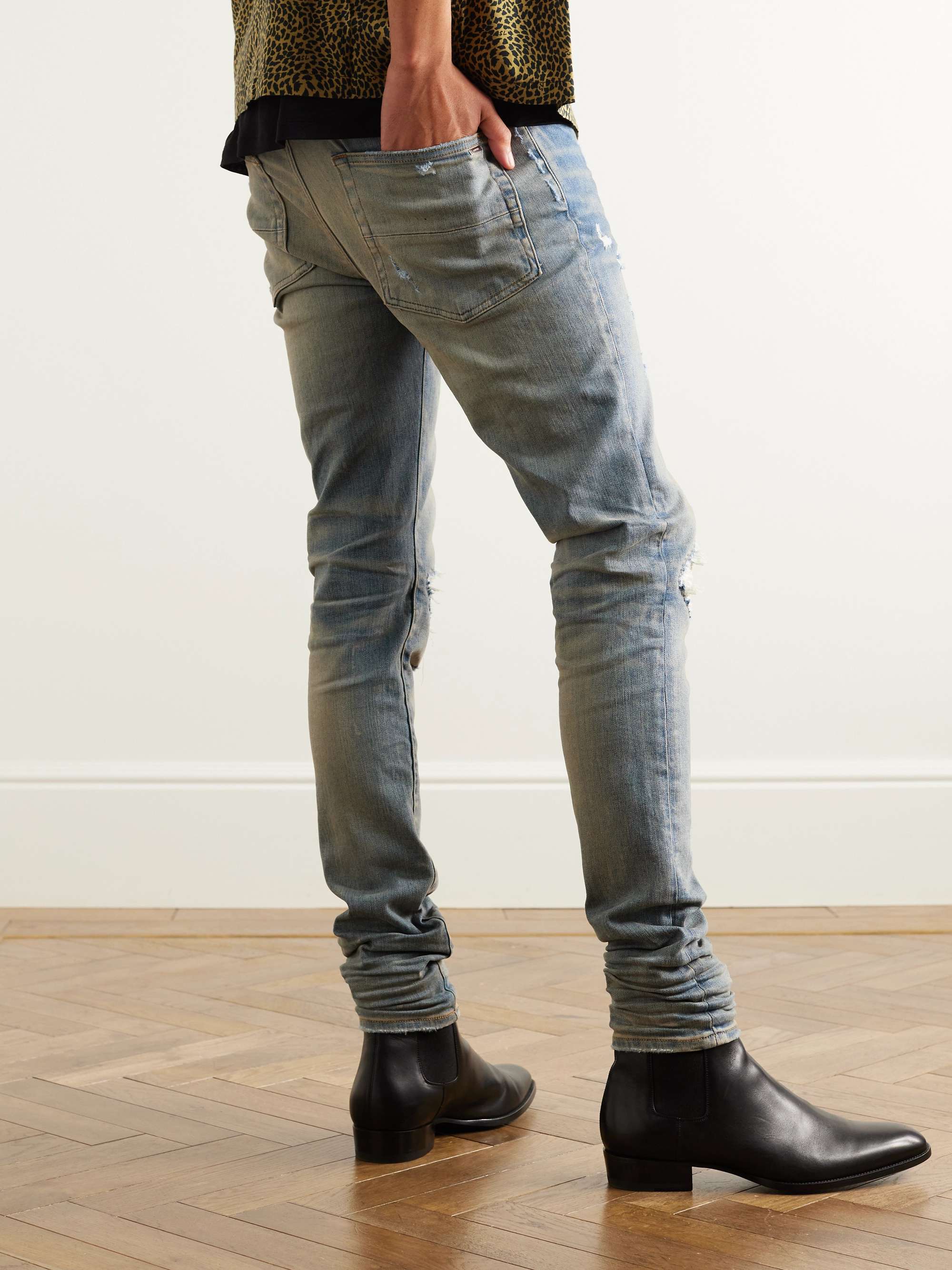 AMIRI MX1 Skinny-Fit Ultrasuede®-Panelled Distressed Jeans for Men | MR ...