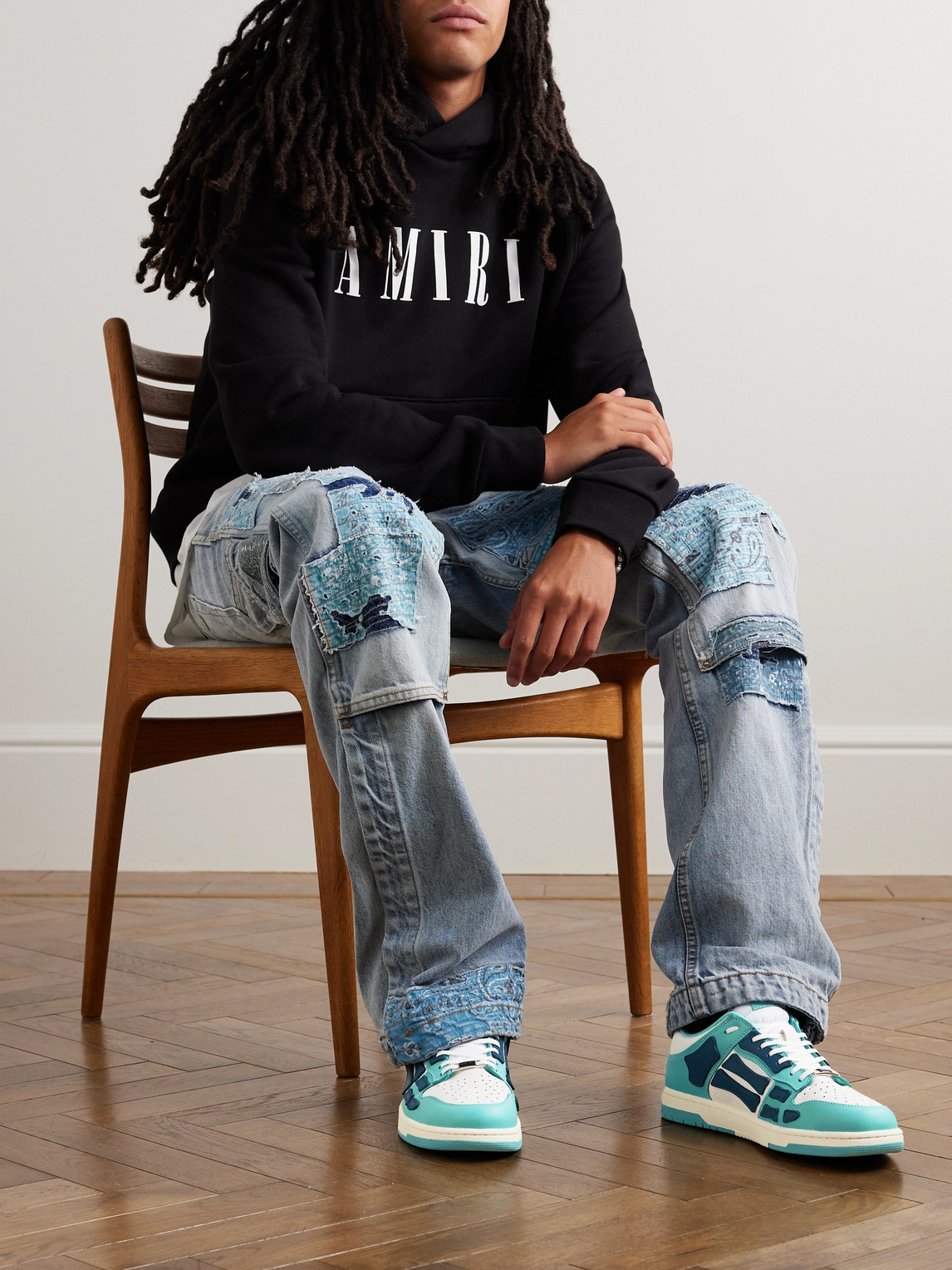Amiri Skeleton Leather Sneakers In Azzurro/bianco