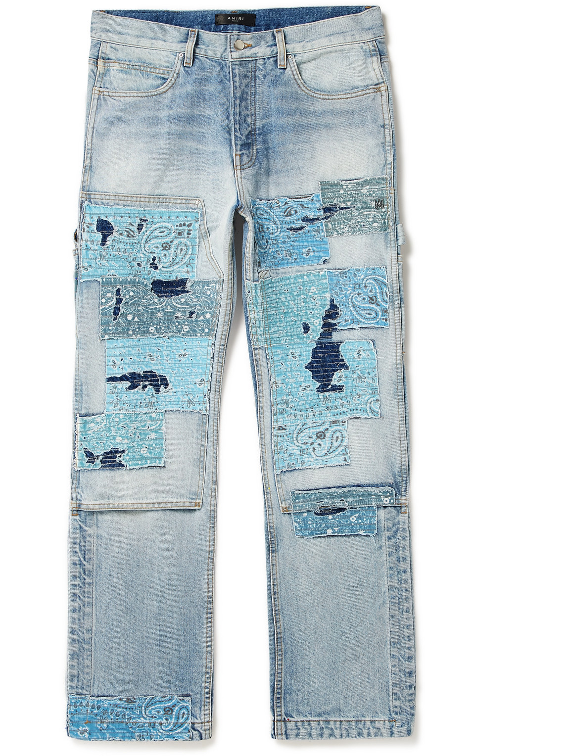 AMIRI - Carpenter Straight-Leg Distressed Patchwork Panelled Jeans - Men - Blue - UK/US 32