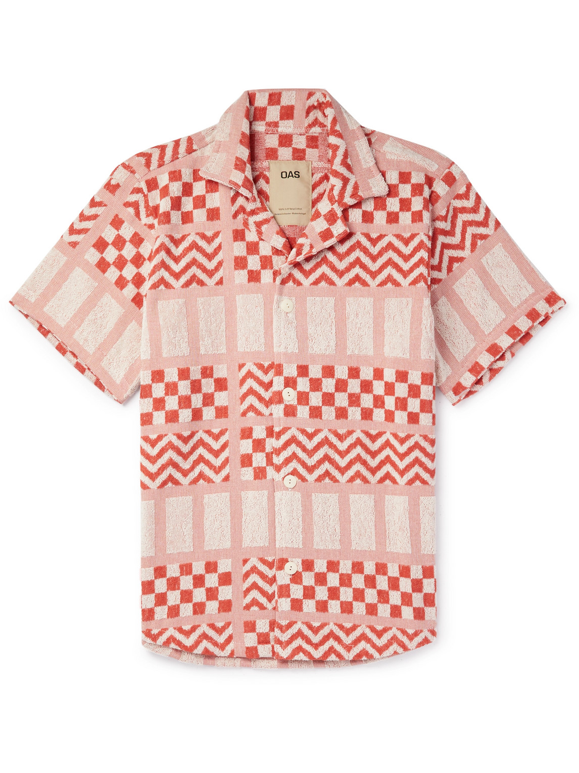Oas Camp-collar Checked Cotton-terry Shirt In Terracotta