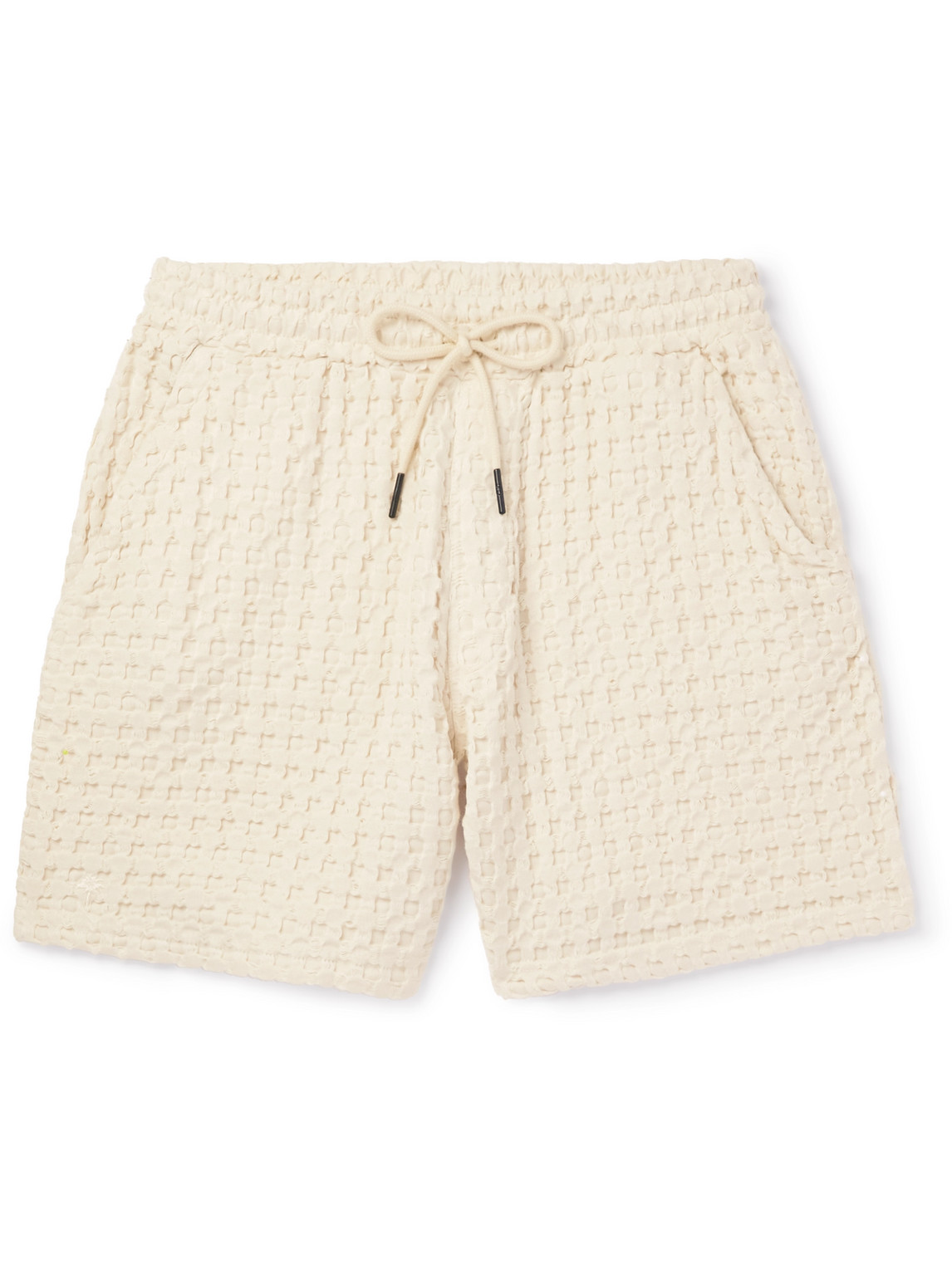 OAS STRAIGHT-LEG WAFFLE-KNIT COTTON DRAWSTRING SHORTS