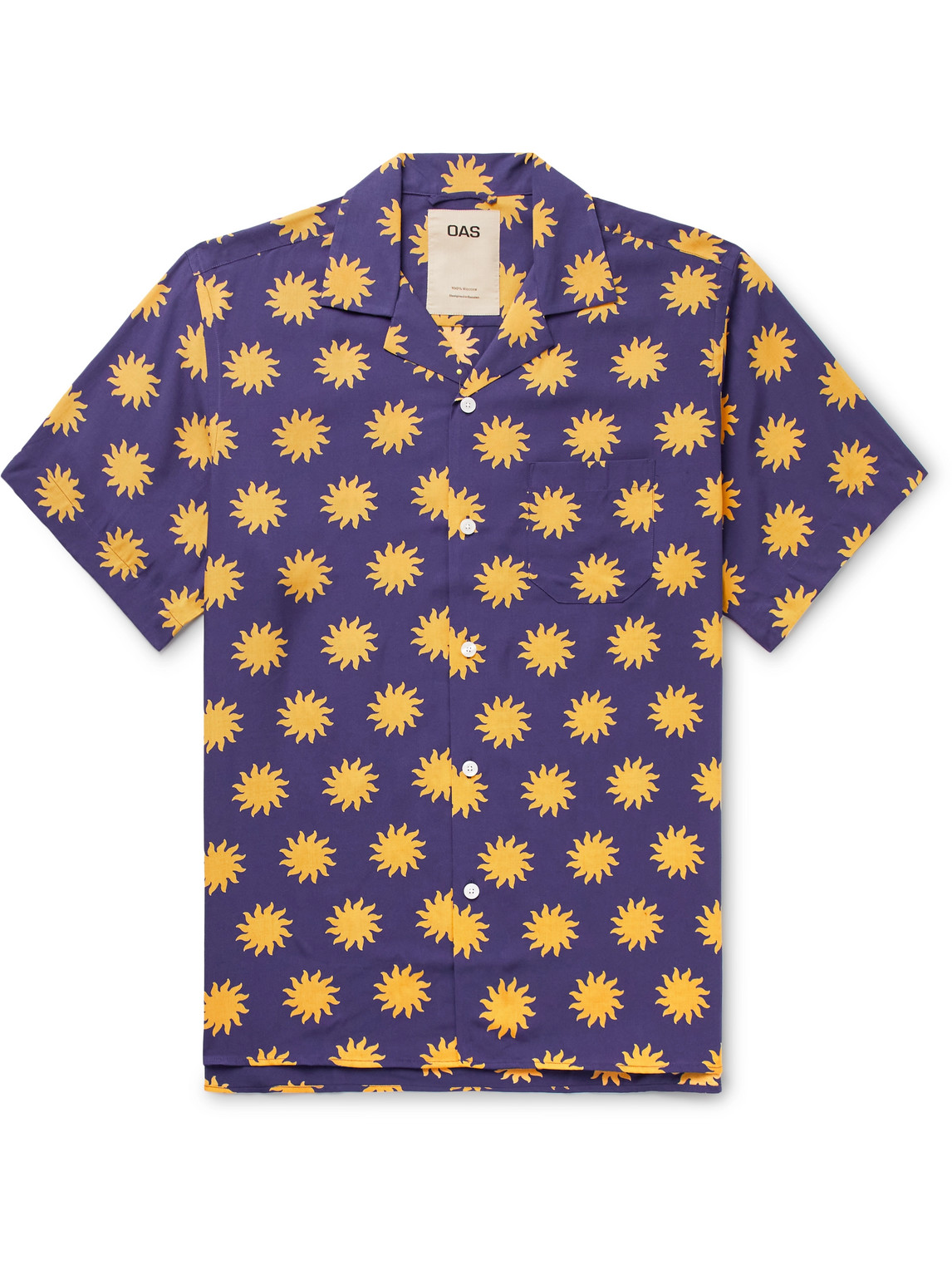 Oas Sunday Sun Camp-collar Printed Woven Shirt In Navy