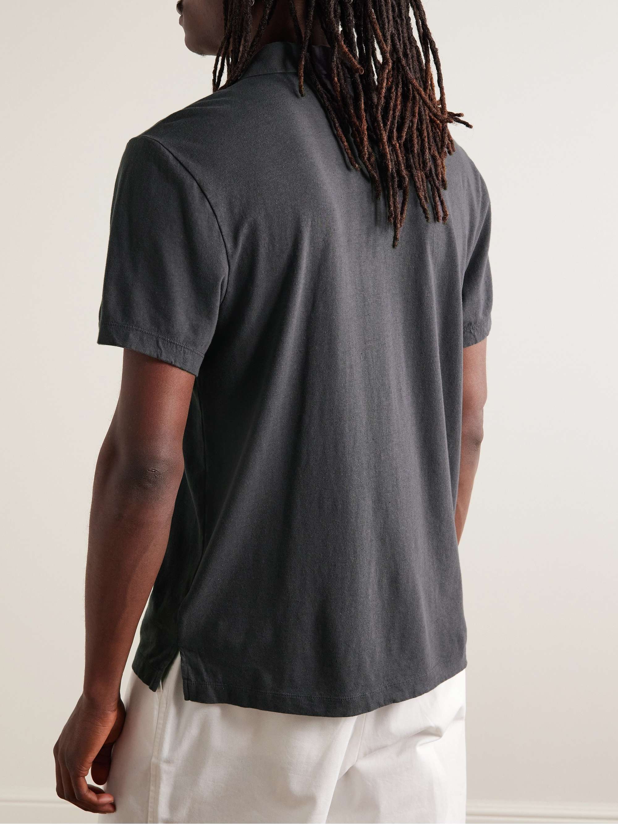 JAMES PERSE Slub Cotton and Linen-Blend Jersey Polo Shirt