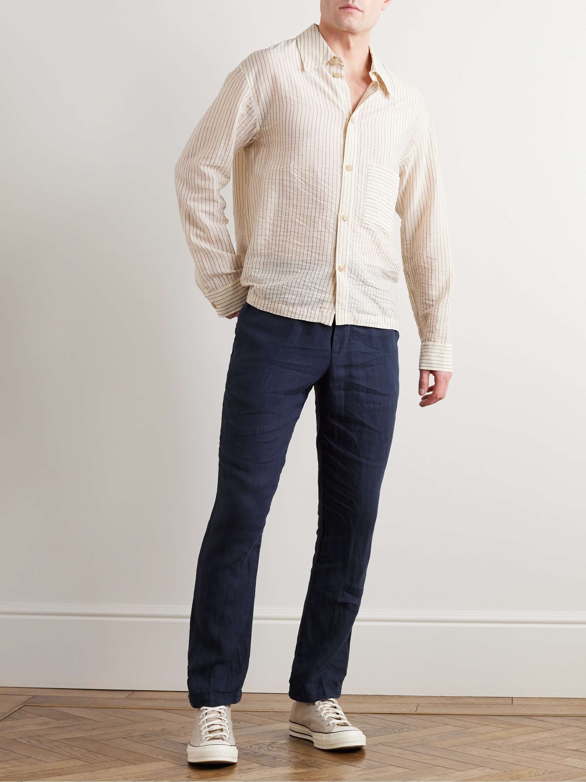 JAMES PERSE Straight-Leg Garment-Dyed Linen Drawstring Trousers for Men ...