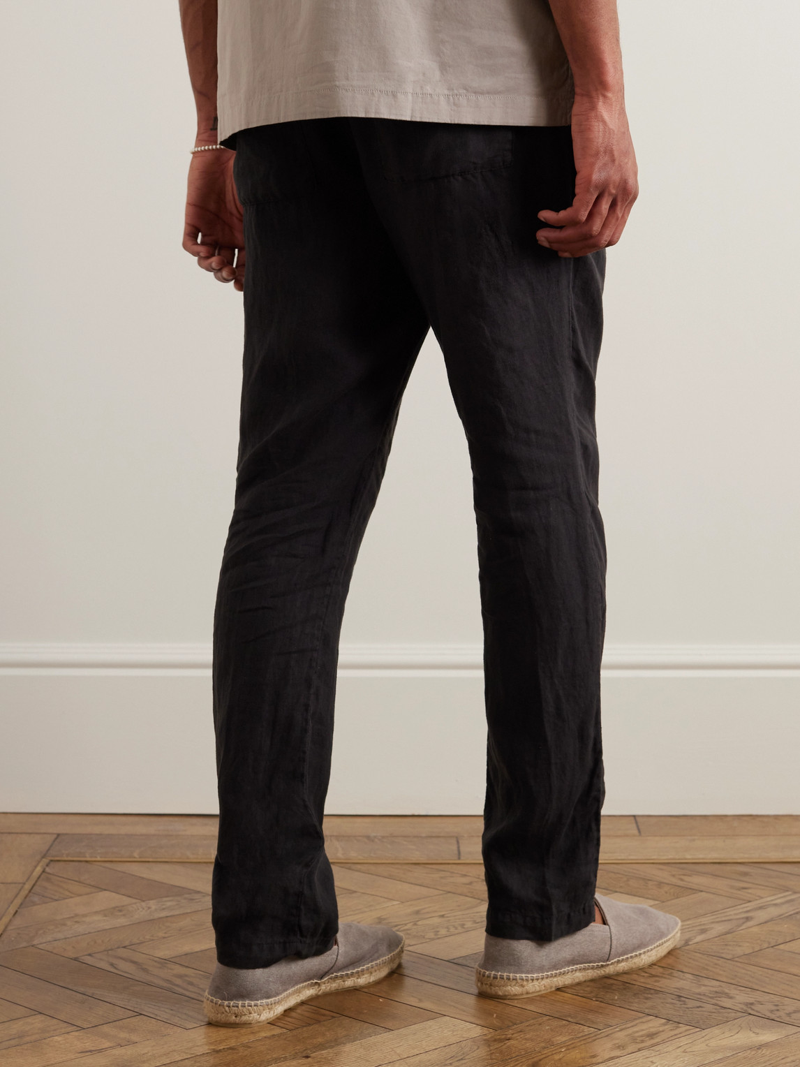 Garment-Dyed Straight-Leg Linen Drawstring Trousers