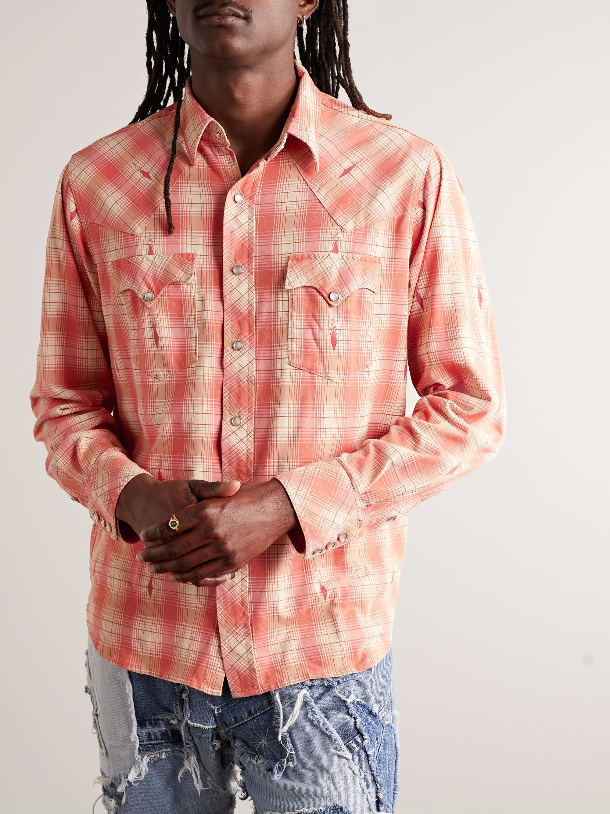 RRL Slim-Fit Checked Cotton-Jacquard Western Shirt