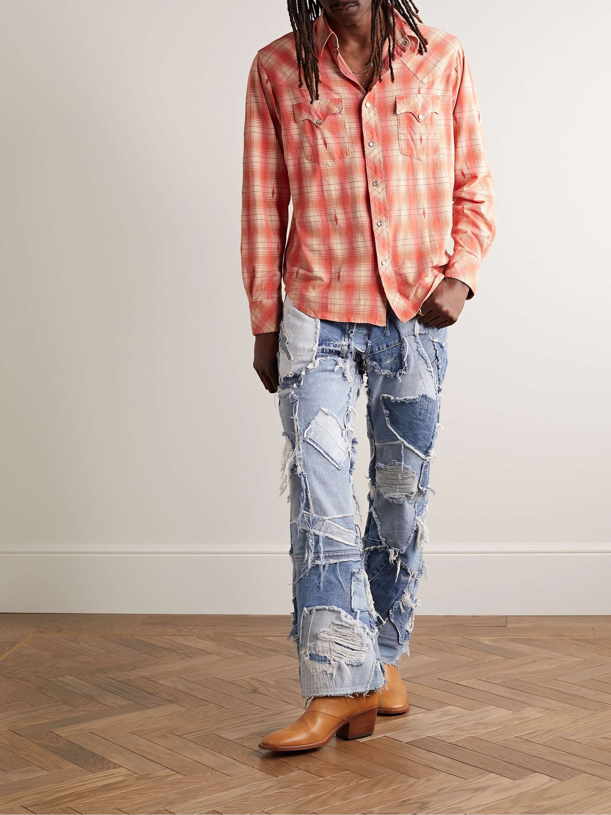 RRL Slim-Fit Checked Cotton-Jacquard Western Shirt