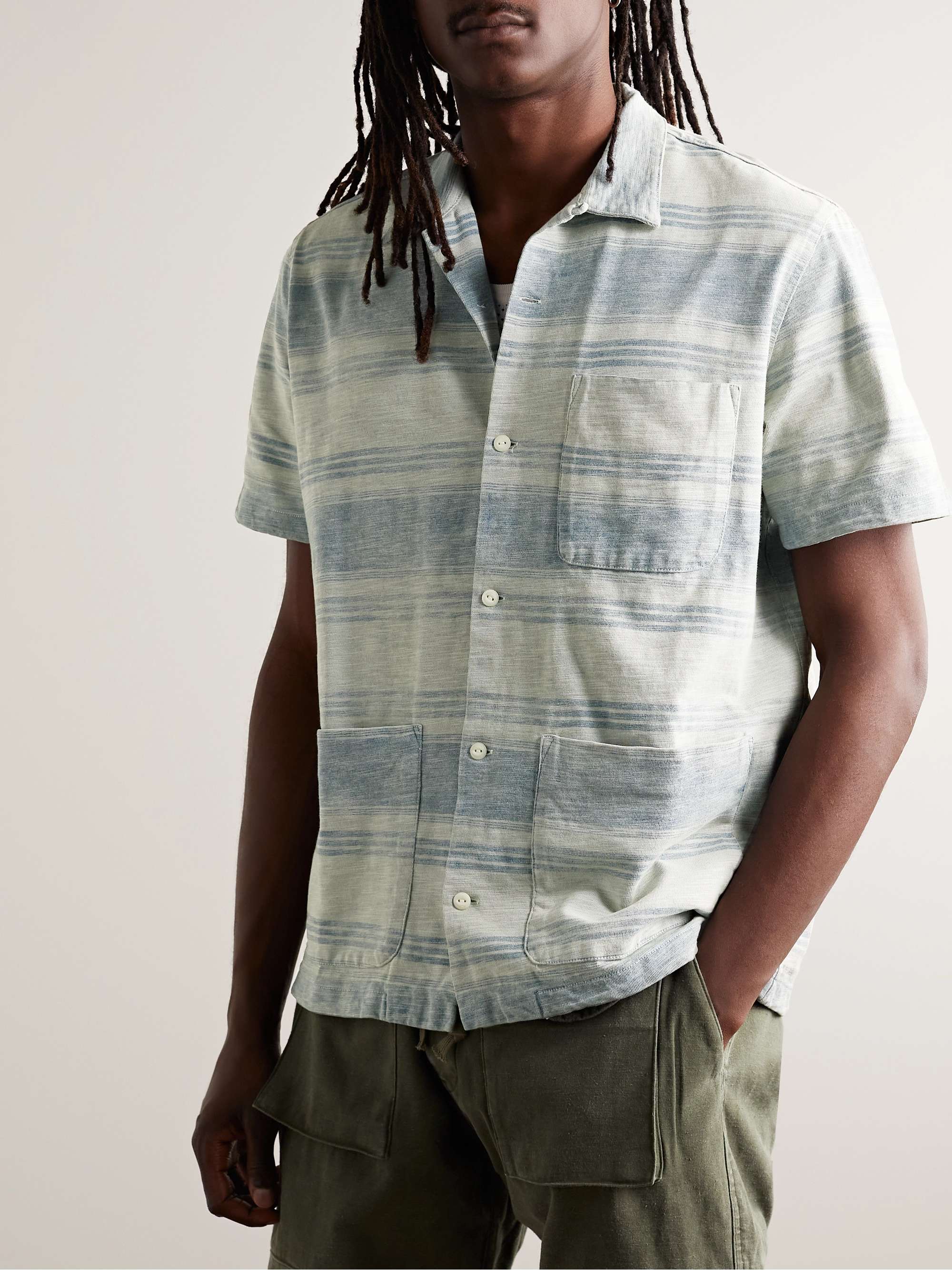 RRL Convertible-Collar Striped Slub Cotton-Jersey Shirt