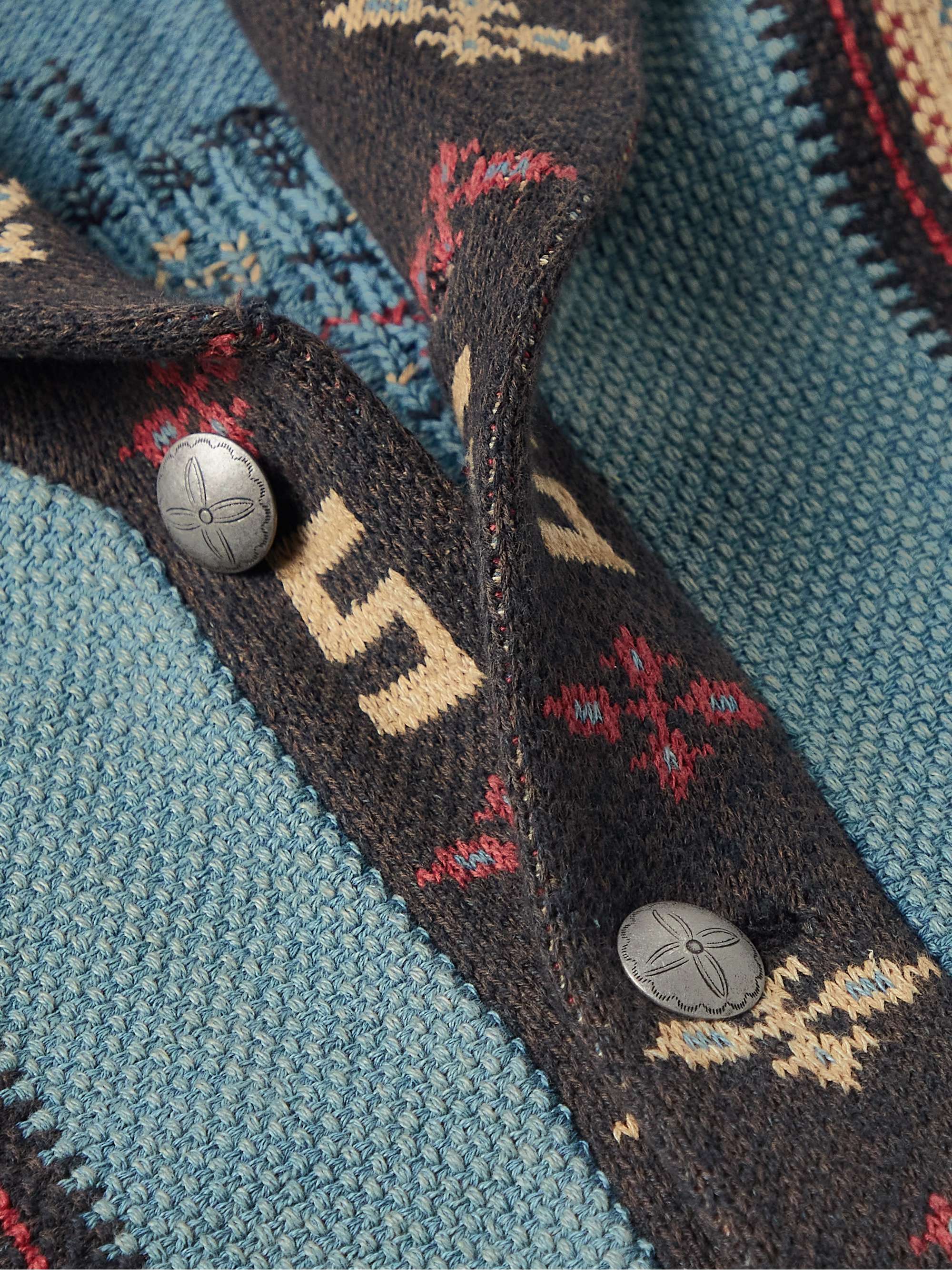 RRL Shawl-Collar Belted Indigo-Dyed Cotton-Blend Jacquard Cardigan