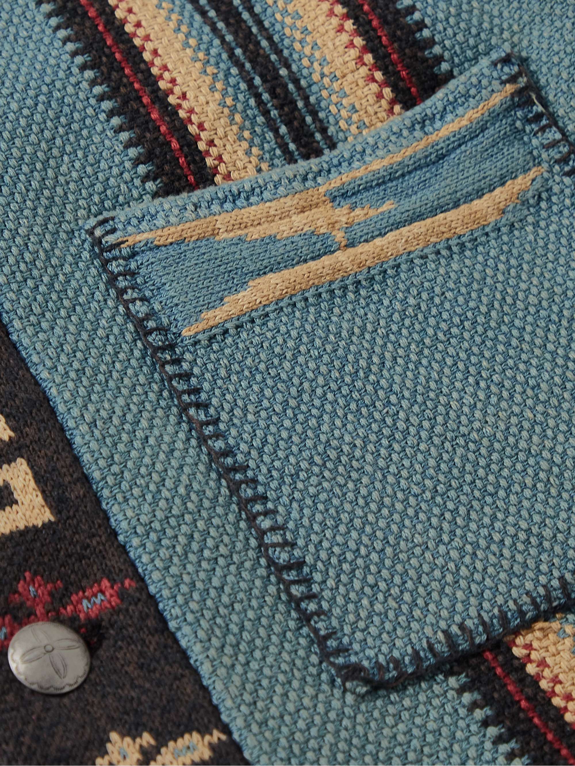 RRL Shawl-Collar Belted Indigo-Dyed Cotton-Blend Jacquard Cardigan
