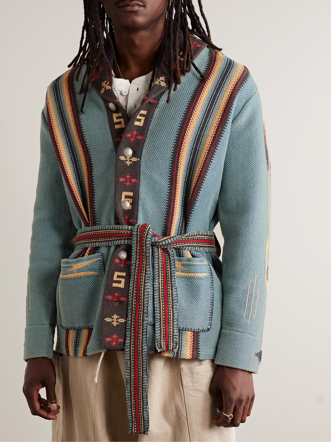 Jacquard Cotton-blend Cardigan In Indigo Multi