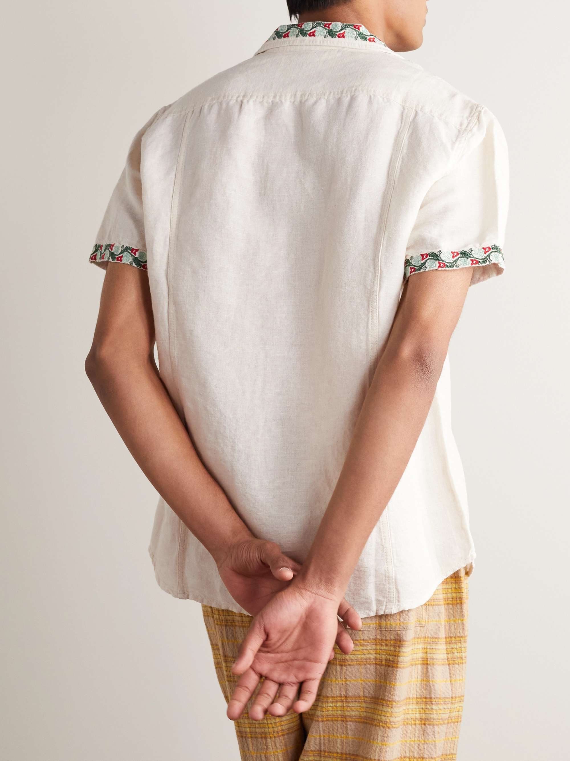 CORRIDOR Hamsa Camp-Collar Embroidered Linen and Cotton-Blend Shirt