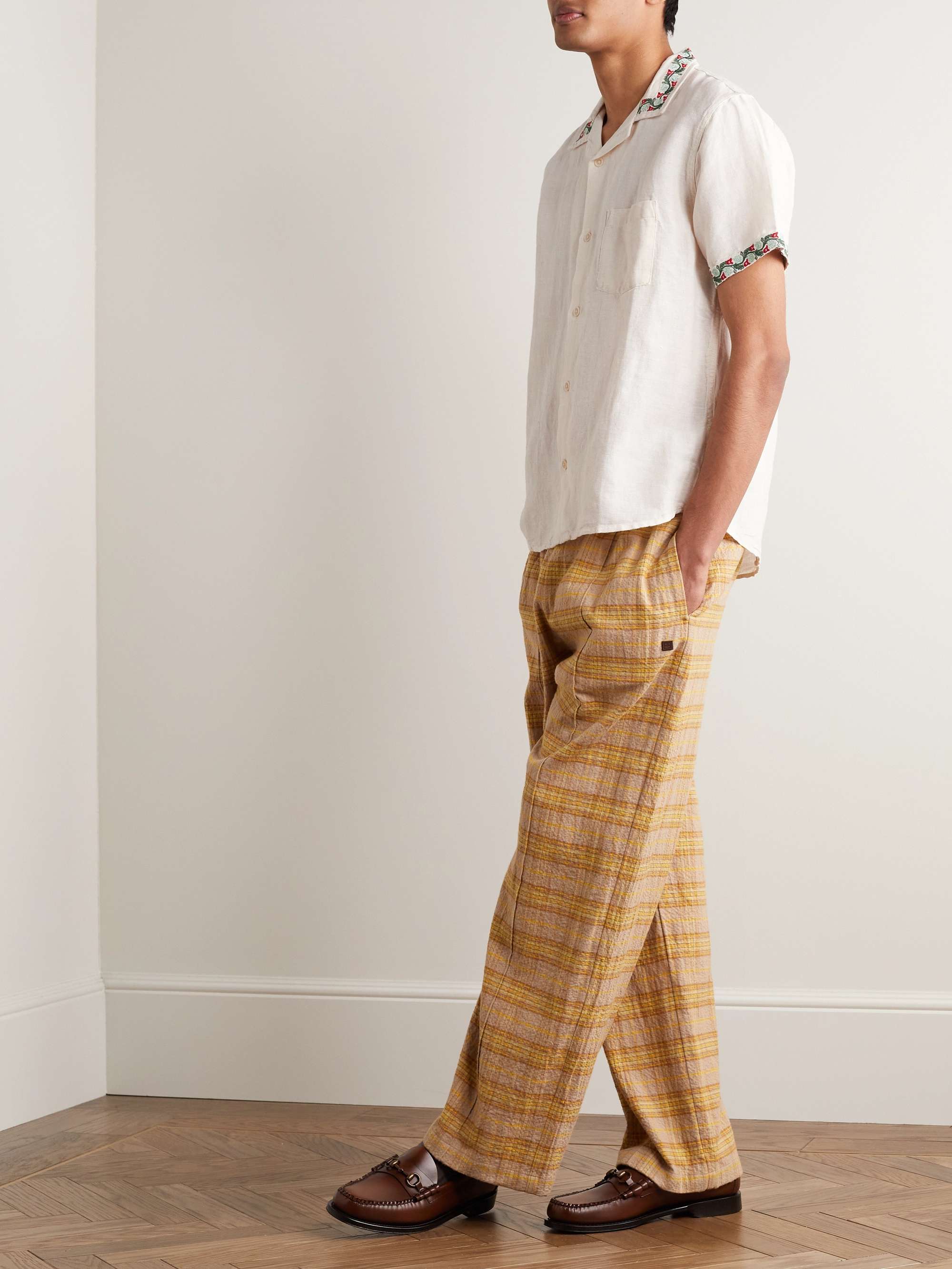 CORRIDOR Hamsa Camp-Collar Embroidered Linen and Cotton-Blend Shirt