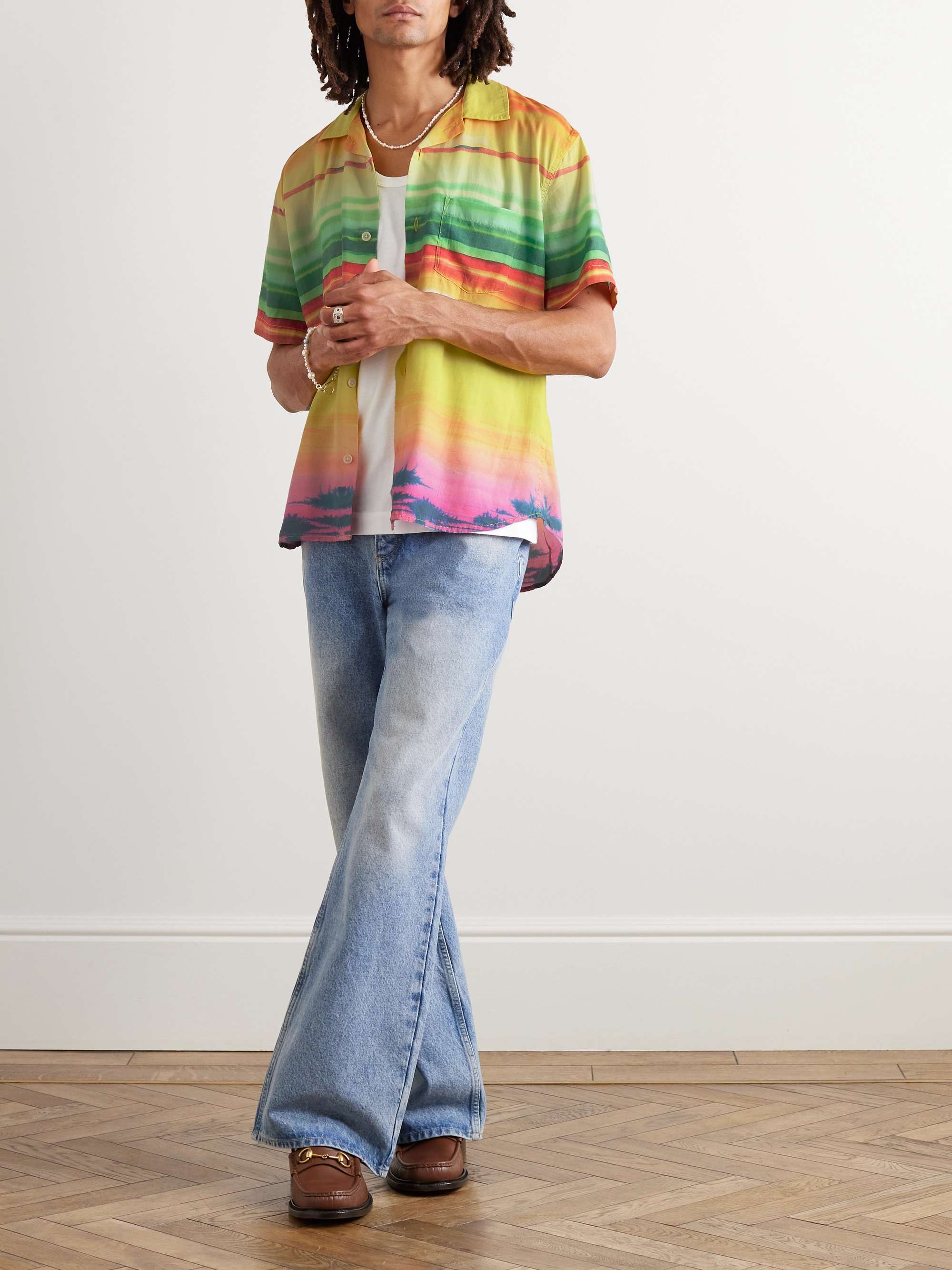 CORRIDOR Todos Convertible-Collar Striped Lyocell Shirt