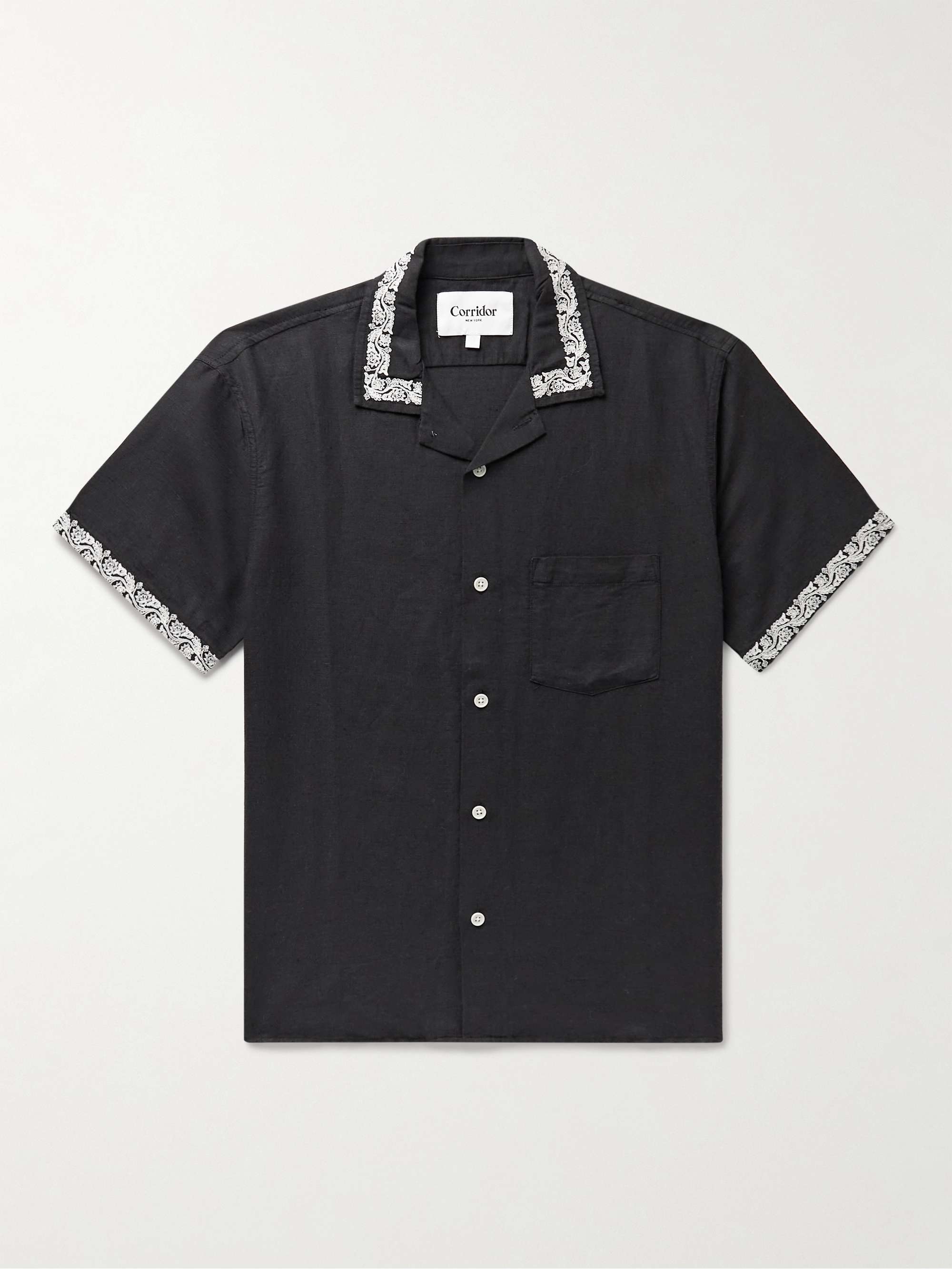 CORRIDOR Hamsa Camp-Collar Embroidered Linen and Cotton-Blend Shirt
