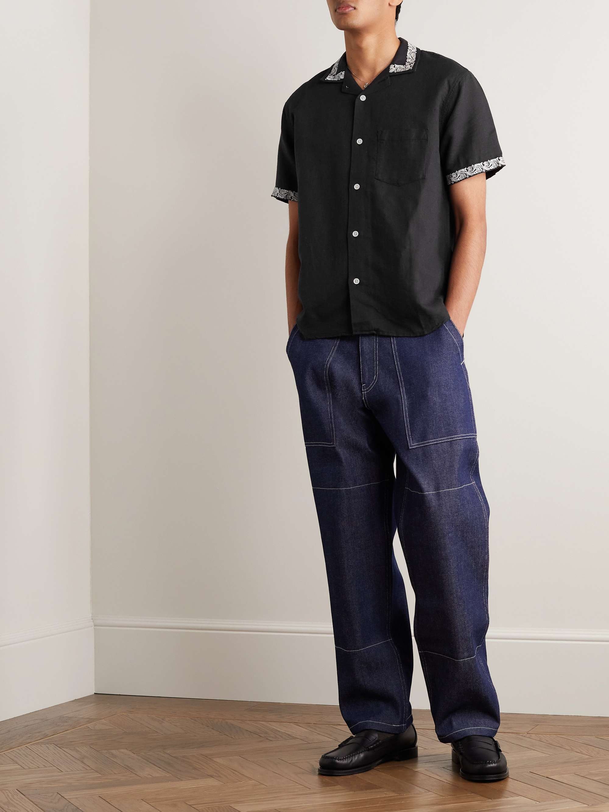 CORRIDOR Hamsa Camp-Collar Embroidered Linen and Cotton-Blend Shirt