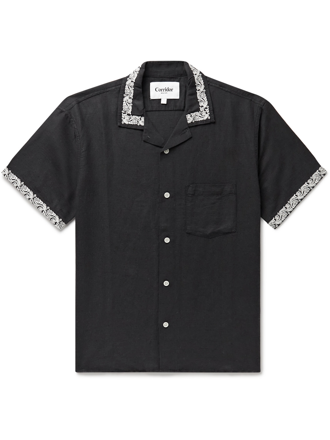 Hamsa Camp-Collar Embroidered Linen and Cotton-Blend Shirt